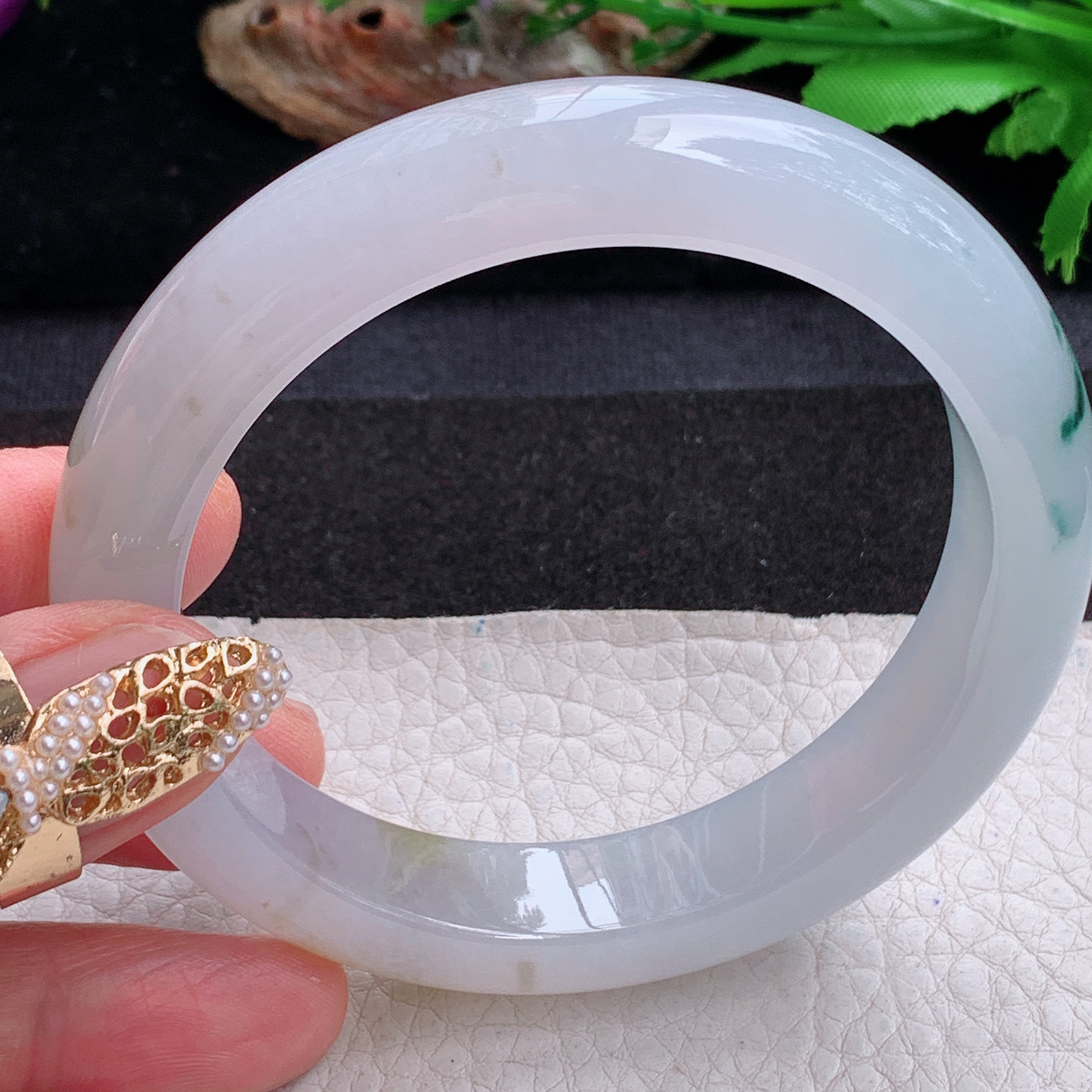 p实拍58.5*12.7*9平安镯 天然缅甸翡翠a货手镯冰飘花起光厚装正圈玉镯子