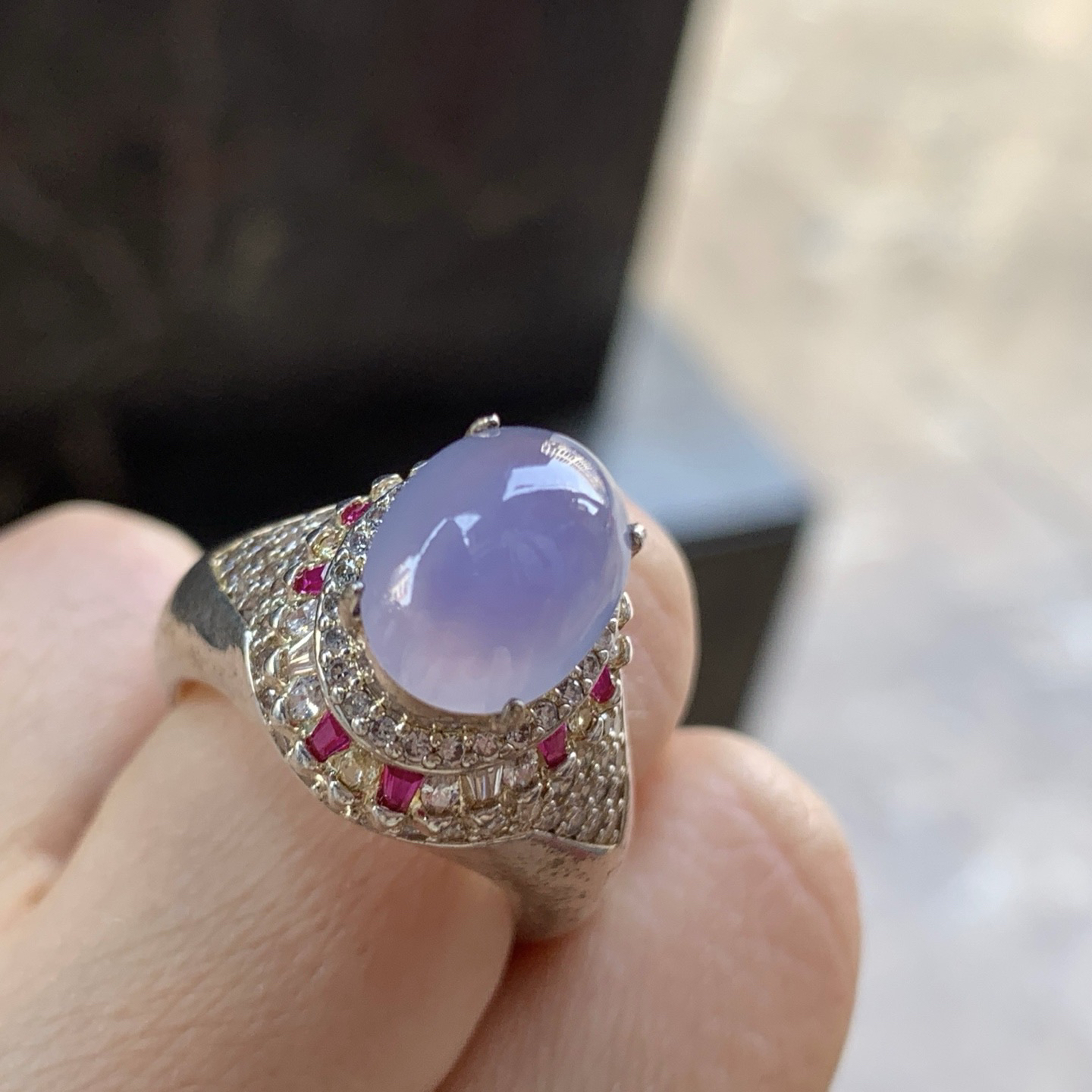 冰紫戒面^_^冰透起光 饱满 尺寸12-9-5mm 铜托