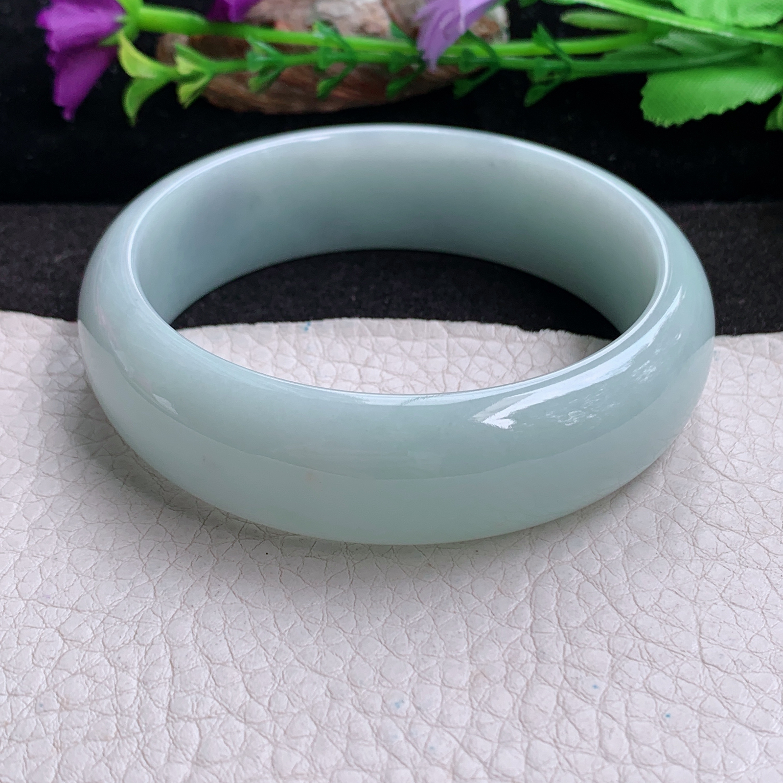 hy大圈口61.5*18.6*7.8轮胎镯 天然缅甸翡翠a货手镯浅绿大气正圈玉镯子