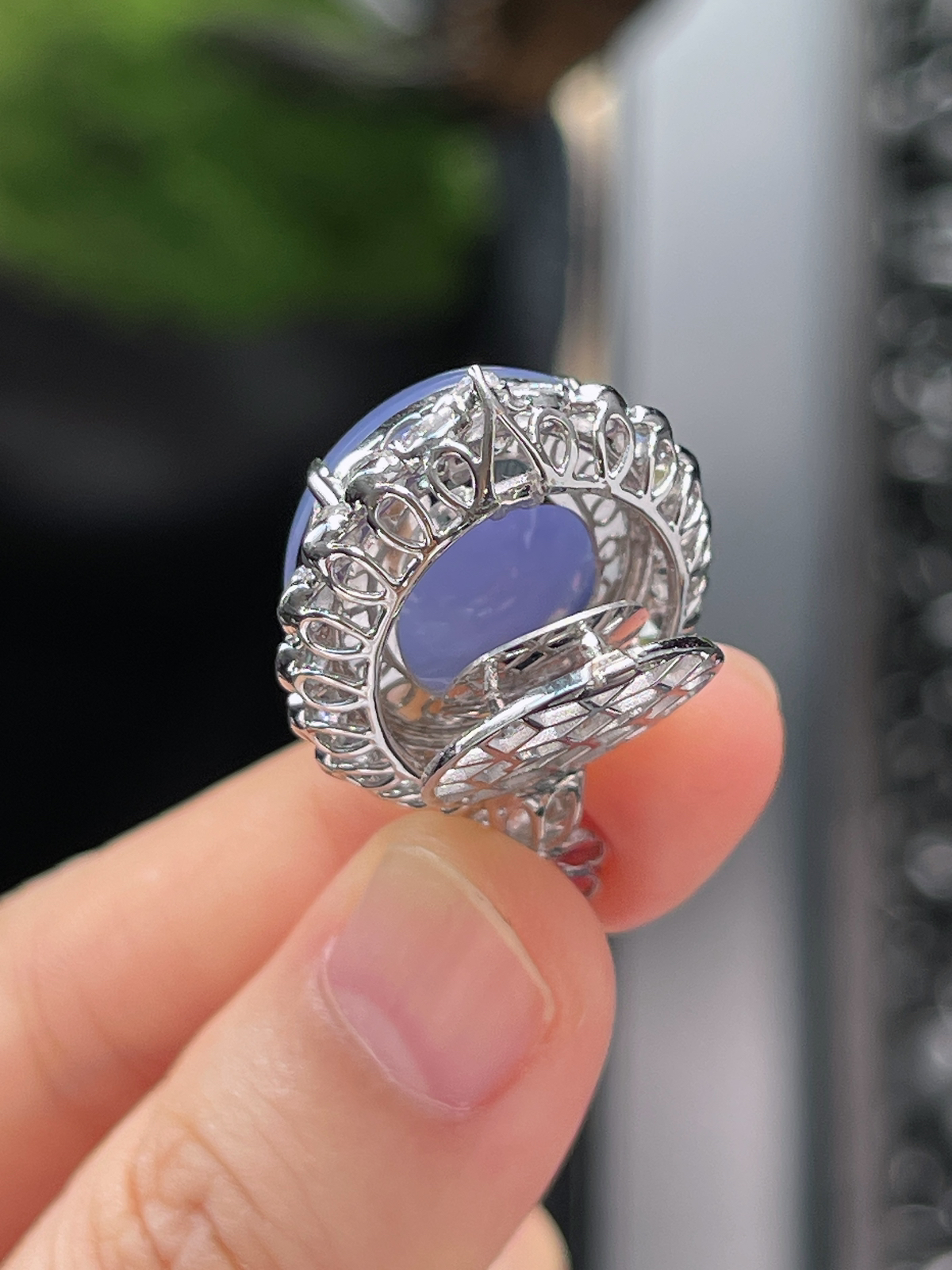 18k金 翡翠冰糯种满紫蛋面挂件