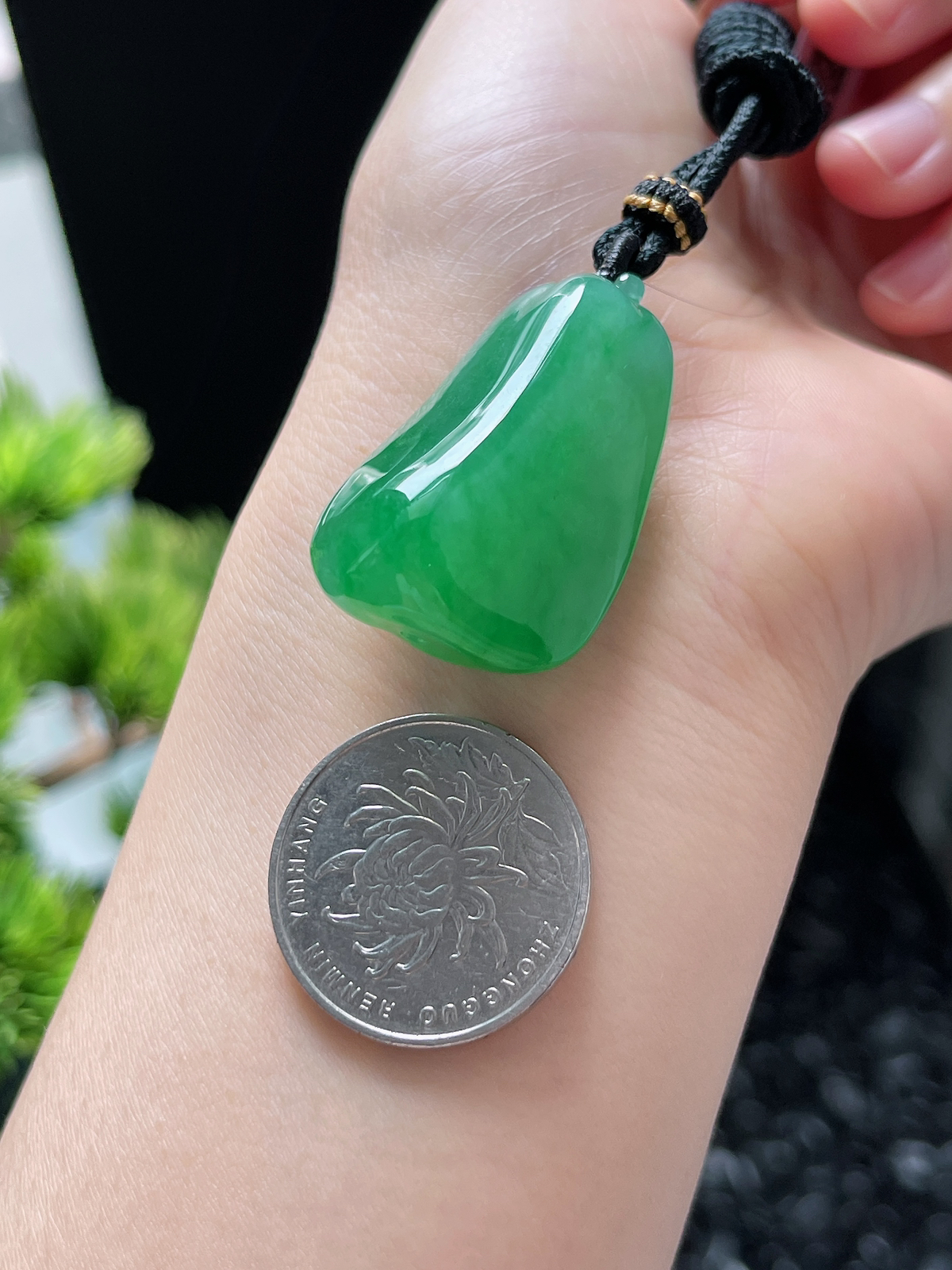 翡翠冰糯种满绿福瓜挂件