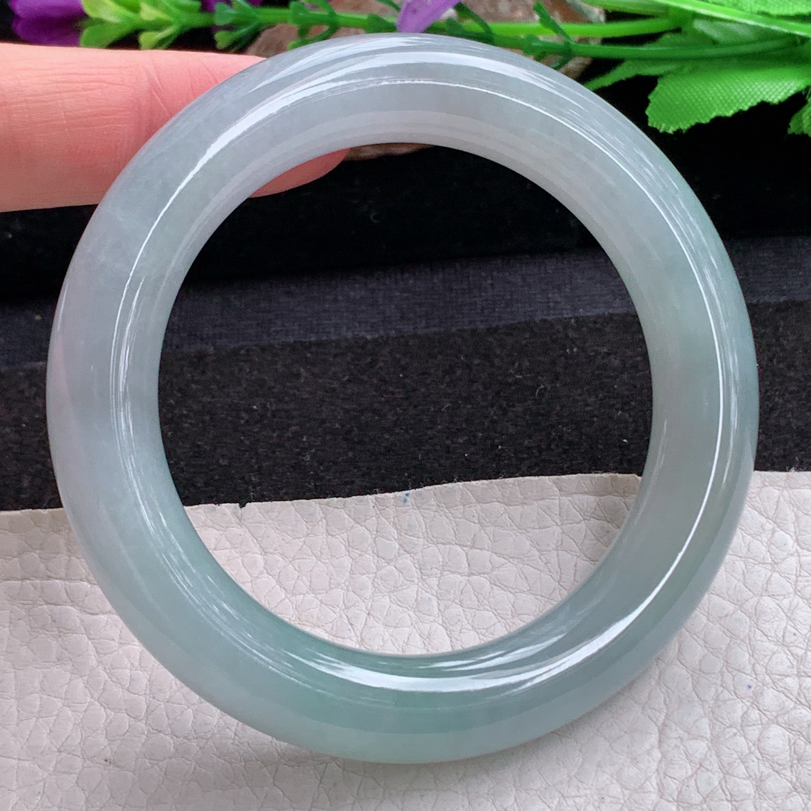 cc实拍55.5*11.6美人镯 天然缅甸翡翠a货手镯晴水圆条玉镯子