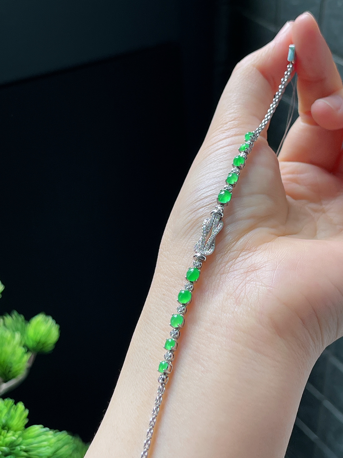 18k金 翡翠冰种绿色手链