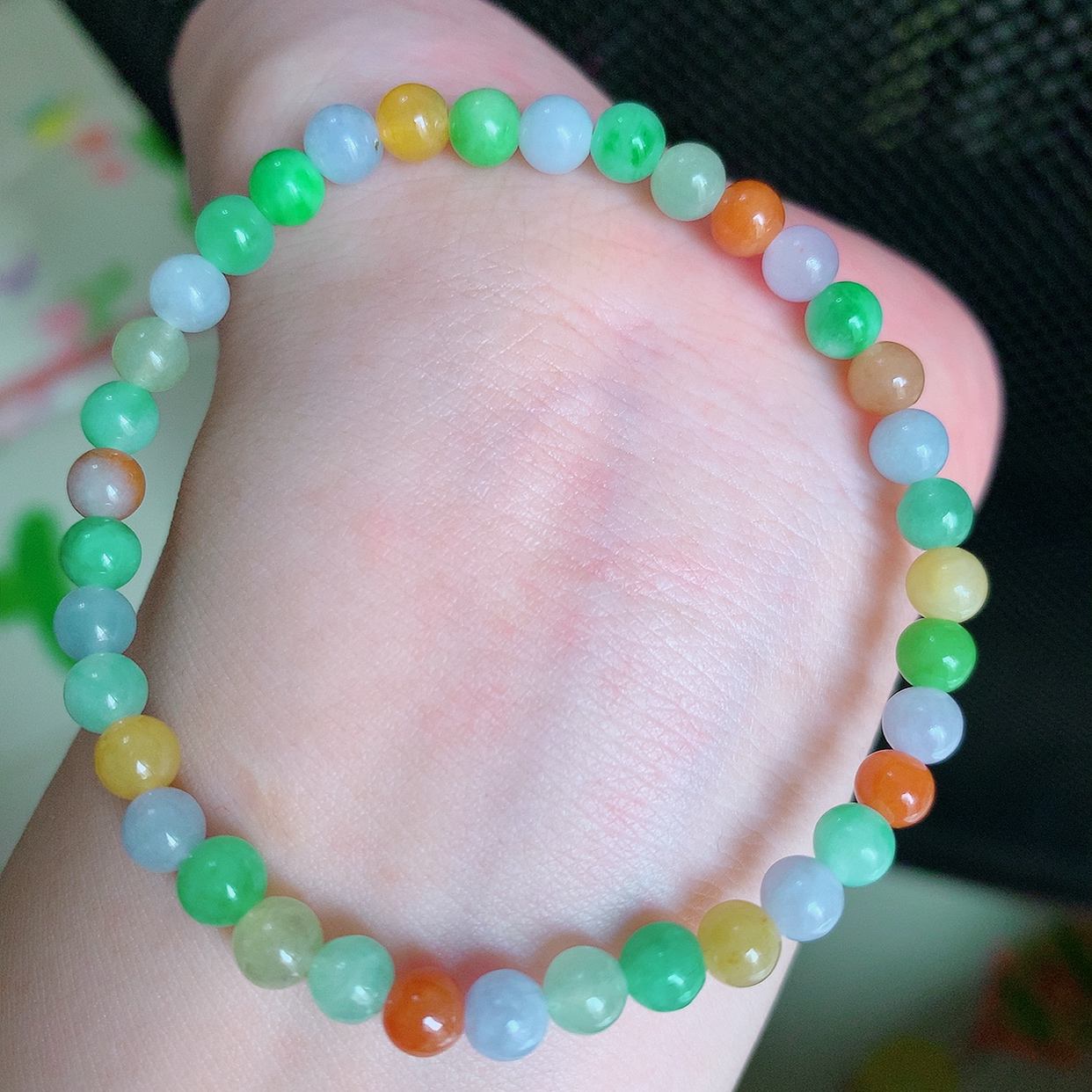 自然光实拍，冰润多宝翡翠手链，多彩翡翠手串，颜色丰富，料子细腻，高档大气，自戴送礼佳品！#001.1取一尺寸5mm