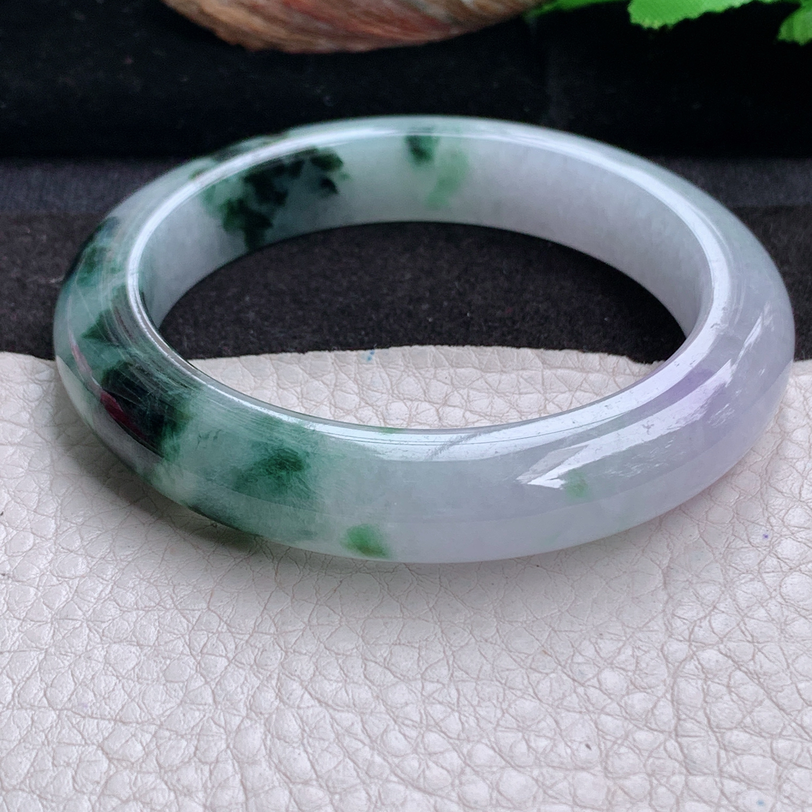 cc实拍57.5*12*9.8招财镯 天然缅甸翡翠a货手镯半山水飘花正圈玉镯子