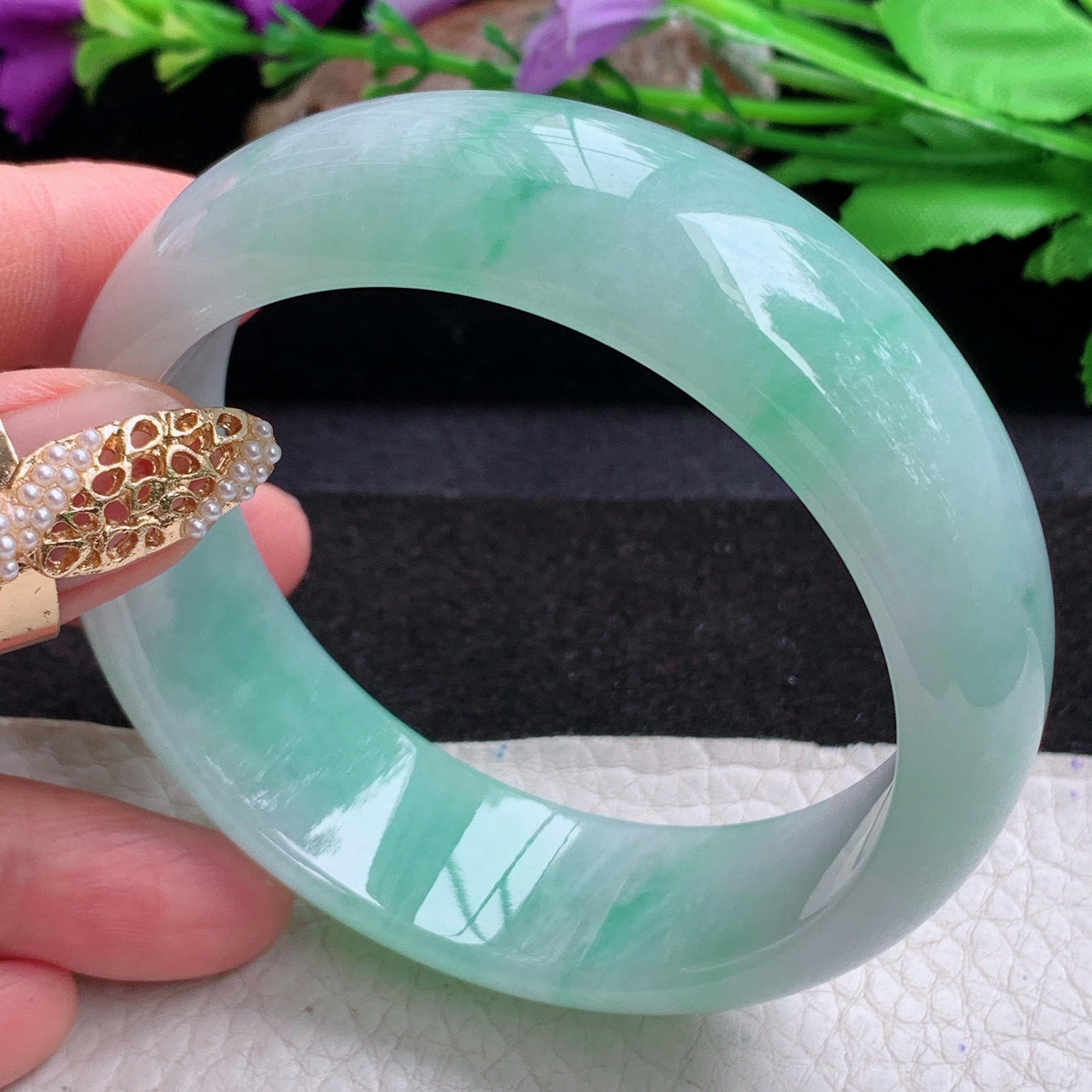 xc大圈口59*19.5*8轮胎镯 天然缅甸翡翠a货手镯冰飘花大气正圈玉镯子
