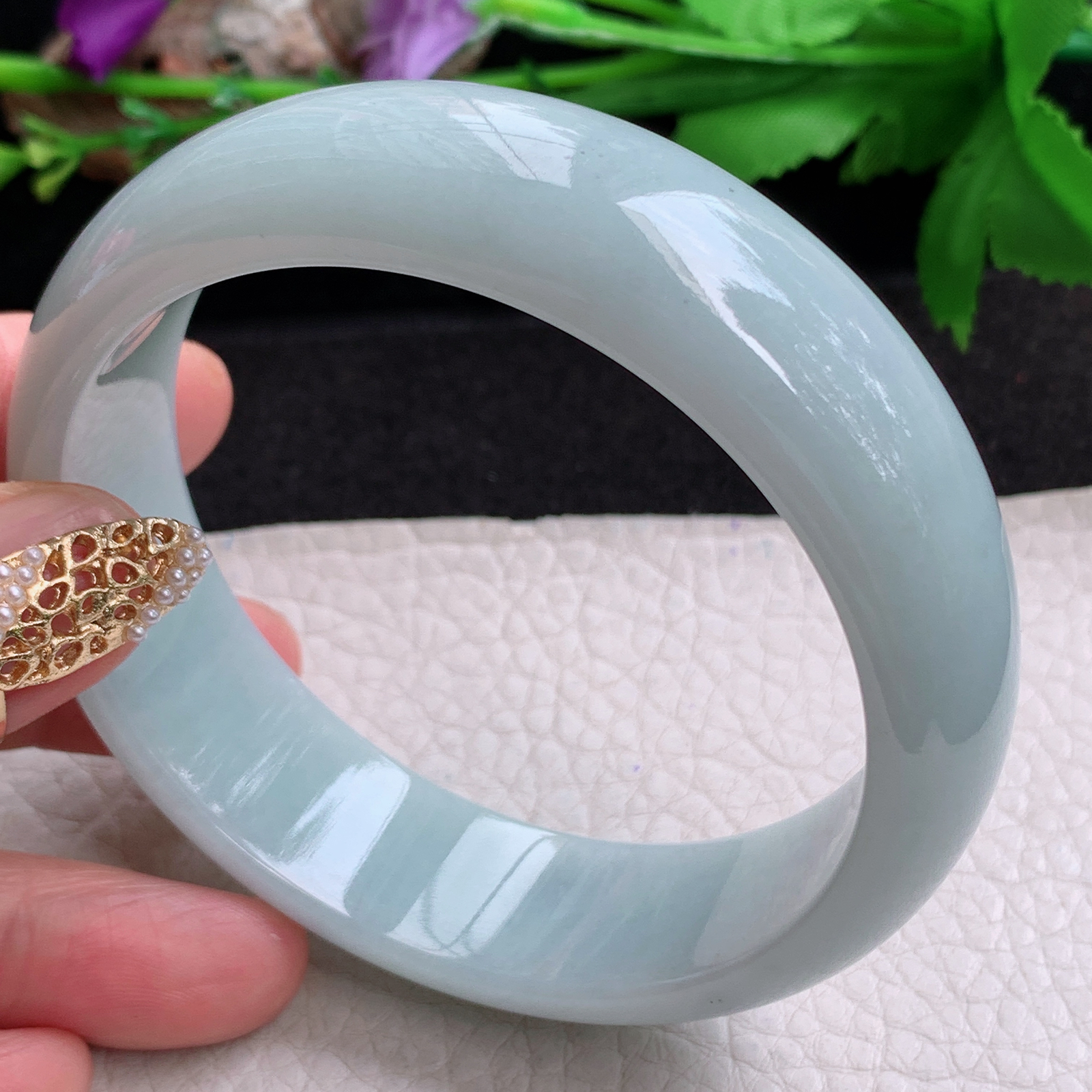 hy大圈口61.5*18.6*7.8轮胎镯 天然缅甸翡翠a货手镯浅绿大气正圈玉镯子