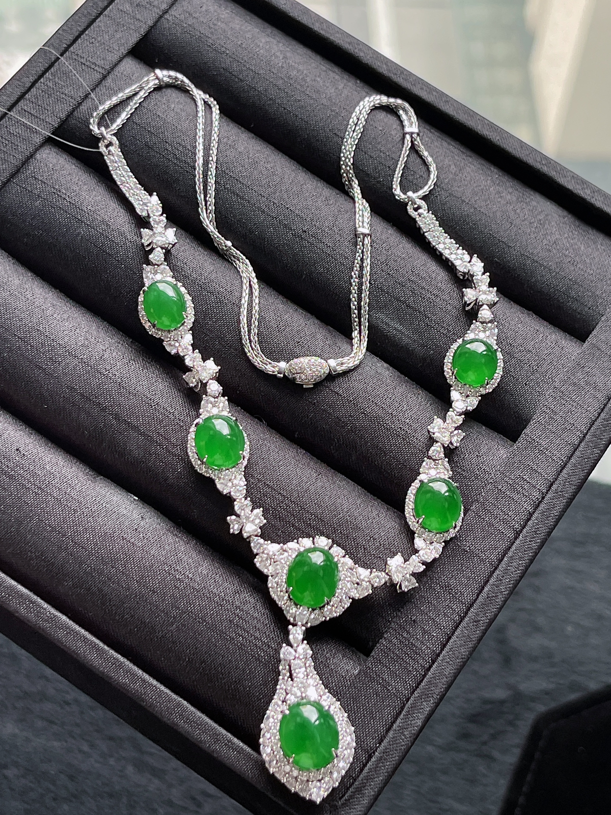 18k金 翡翠冰糯种满绿项链