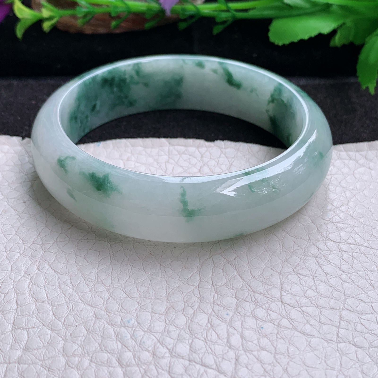 js实拍58*15.8*7.8轮胎镯 天然缅甸翡翠a货手镯飘花大气正圈玉镯子