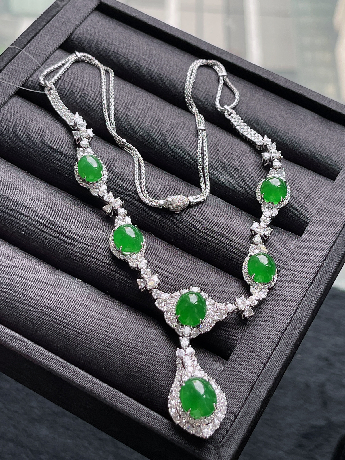 18k金 翡翠冰糯种满绿项链