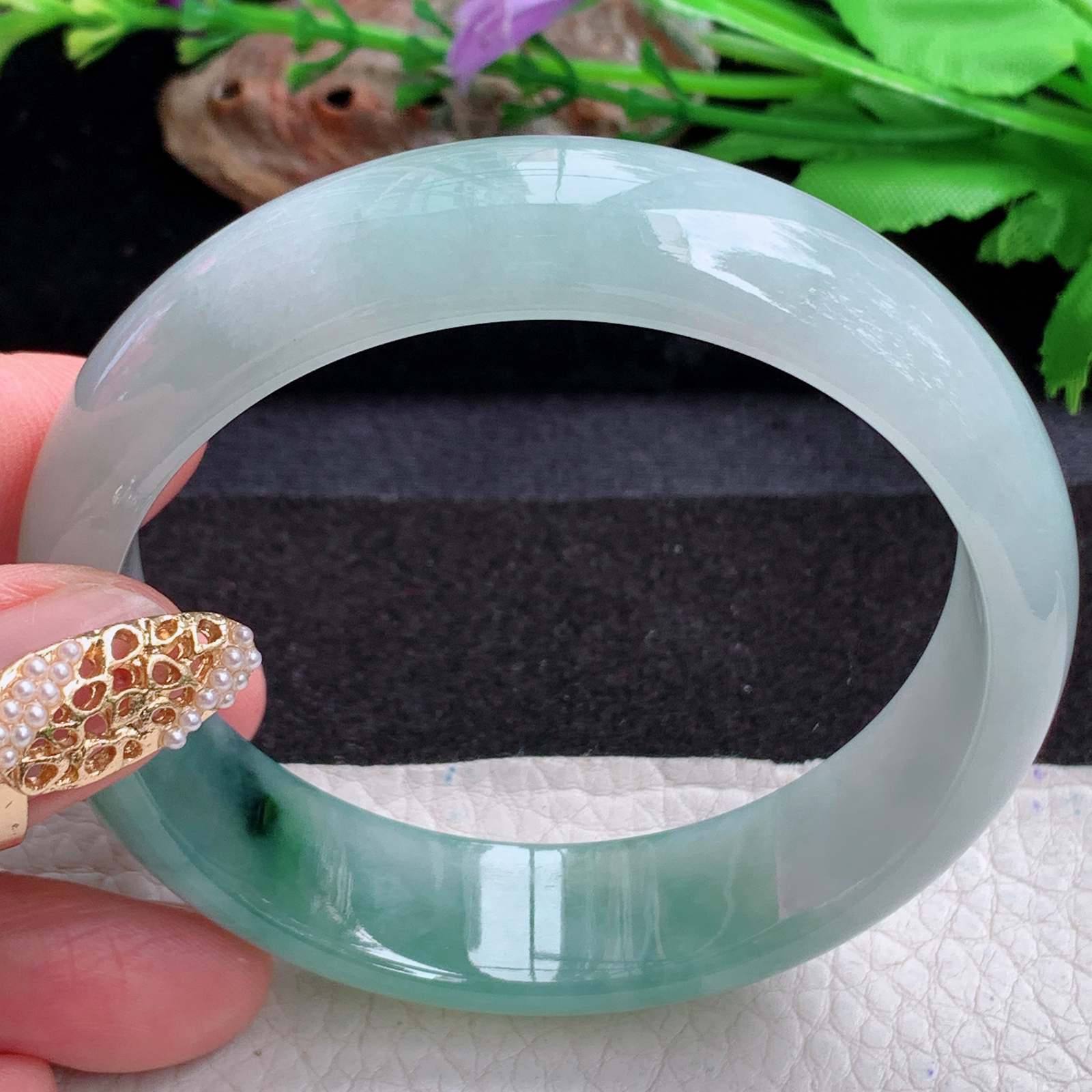 xc大圈口60*16.2*7.5轮胎镯 天然缅甸翡翠a货手镯冰飘花正圈玉镯子