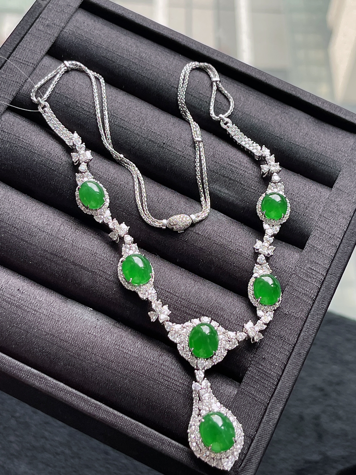 18k金 翡翠冰糯种满绿项链