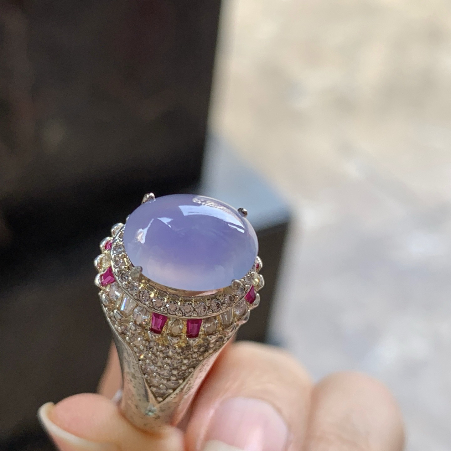 冰紫戒面^_^冰透起光 饱满 尺寸12-9-5mm 铜托