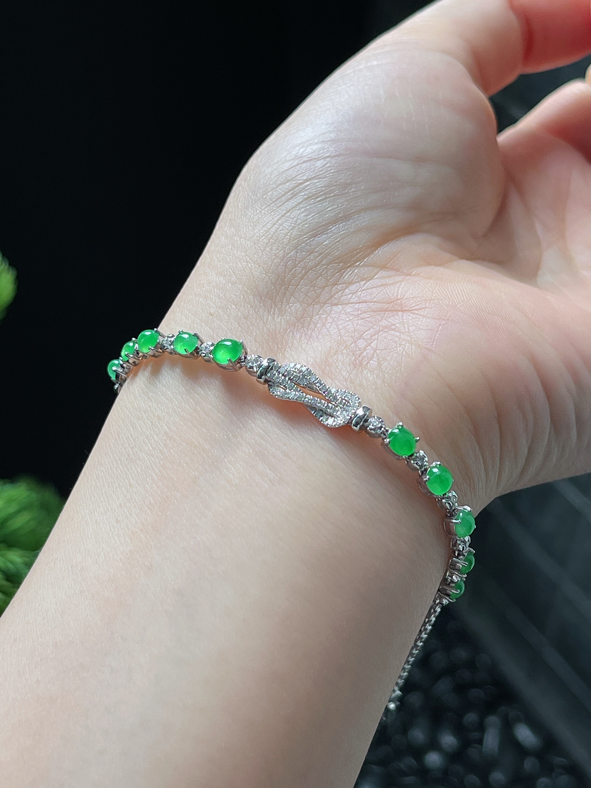 18k金 翡翠冰种绿色手链