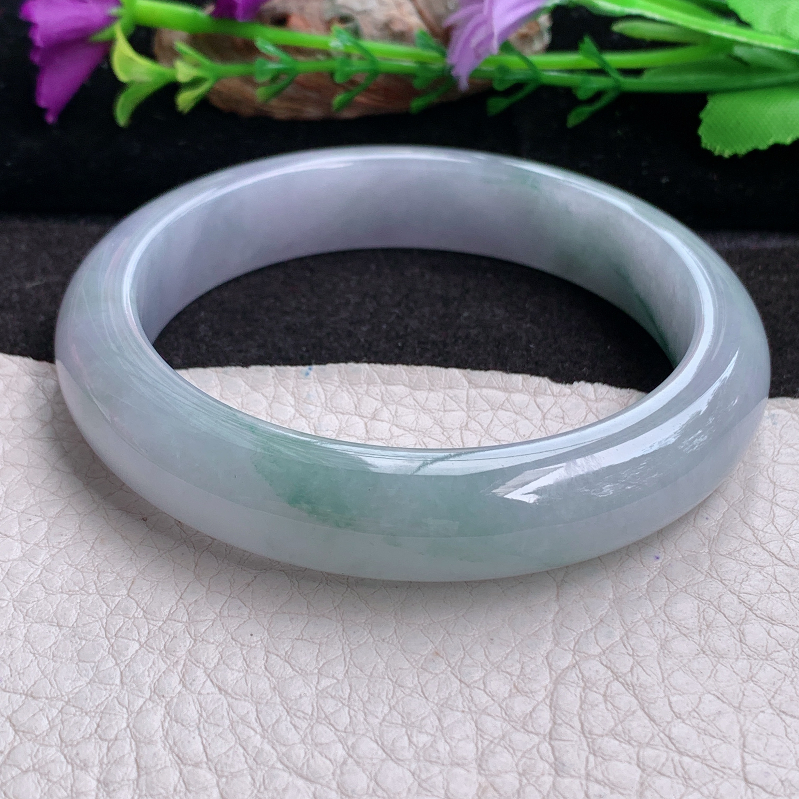 hy大圈口61.8*13*8.6平安镯 天然缅甸翡翠a货手镯蓝紫飘花大气正圈玉镯子