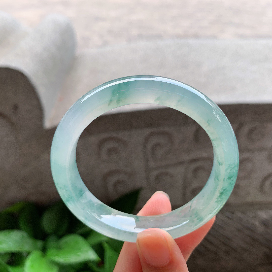 小圈口 52.8-11.5-8.3【高冰飘花正圈手镯】正圈52 53可戴