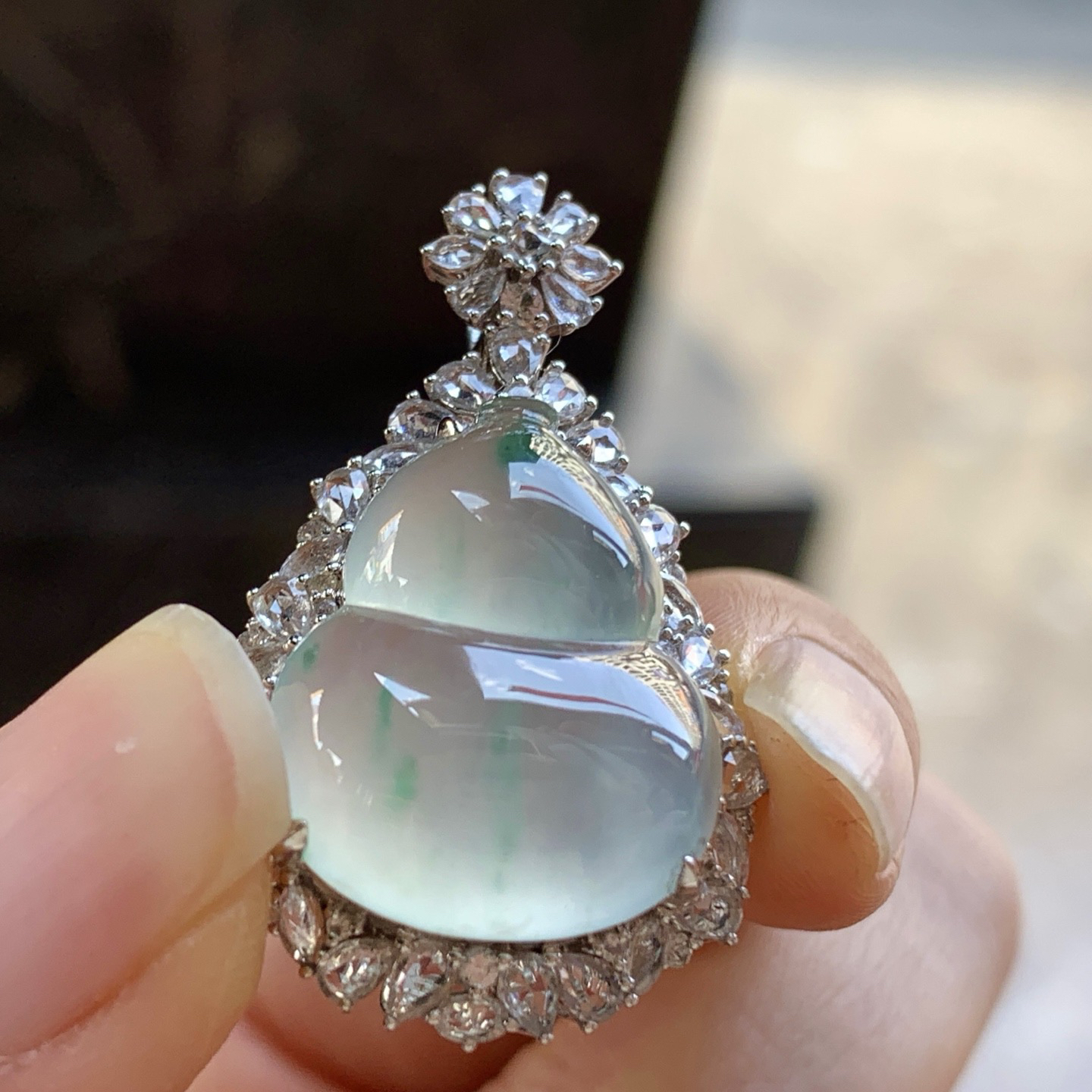 金钻镶嵌冰绿花葫芦^_^冰透 饱满 透亮