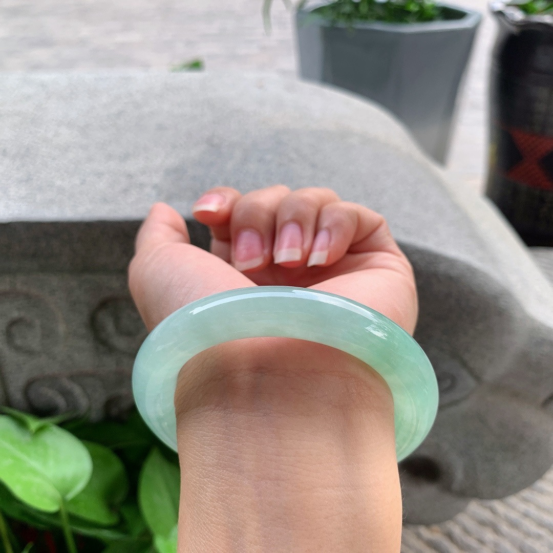 圈口 55.3-11.2【冰种果绿圆条手镯】圆条55 56可戴