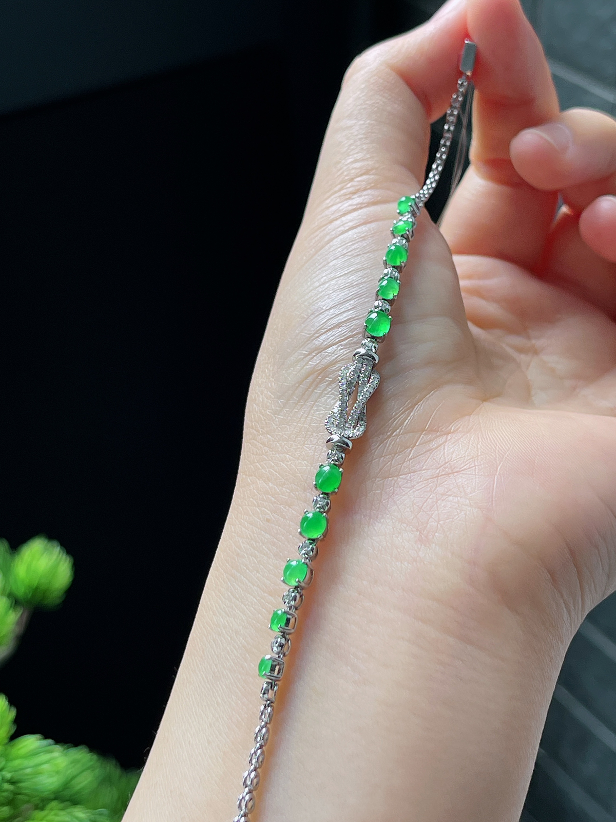 18k金 翡翠冰种绿色手链