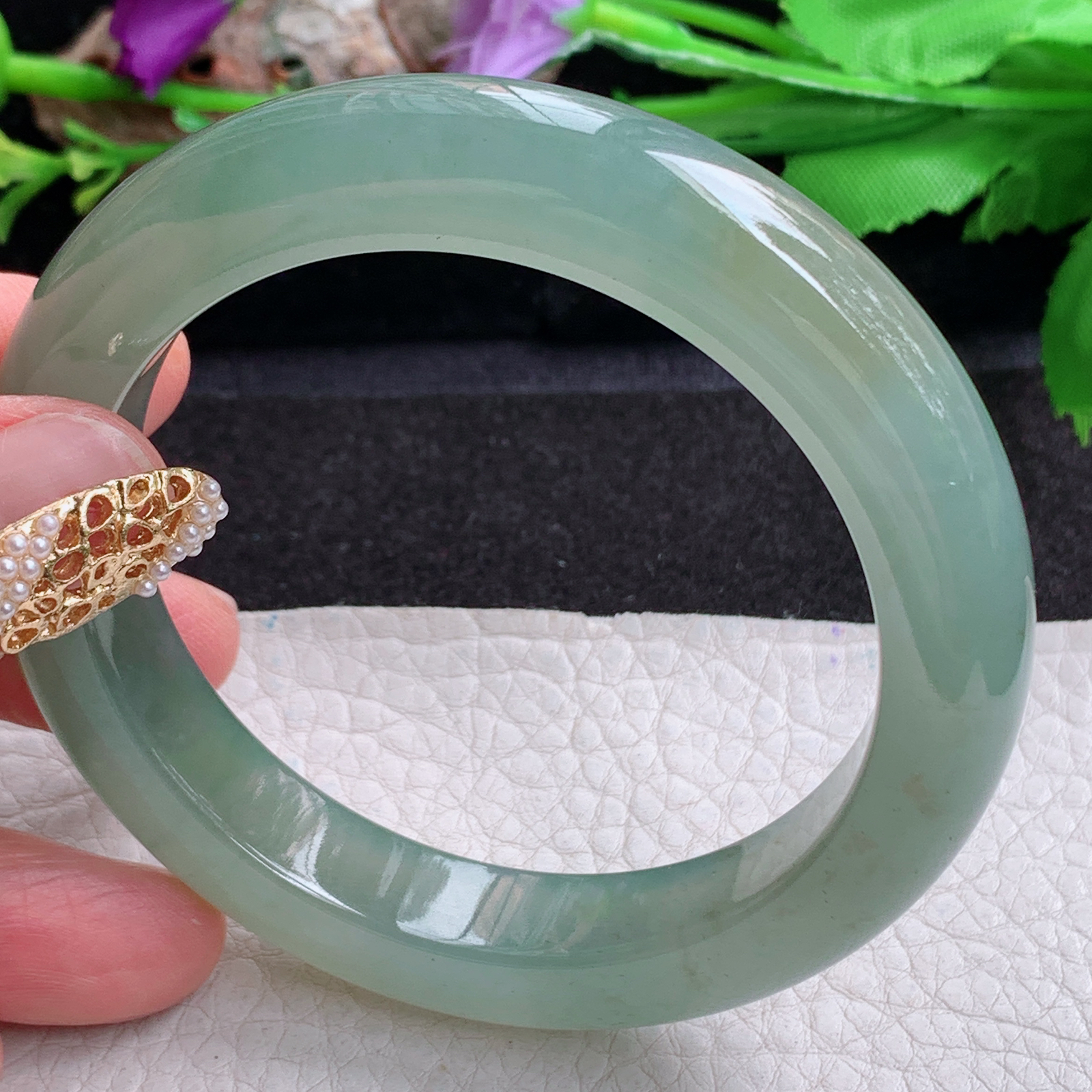 r实拍57*12*10平安镯 天然缅甸翡翠a货手镯冰黄加绿厚装正圈玉镯子
