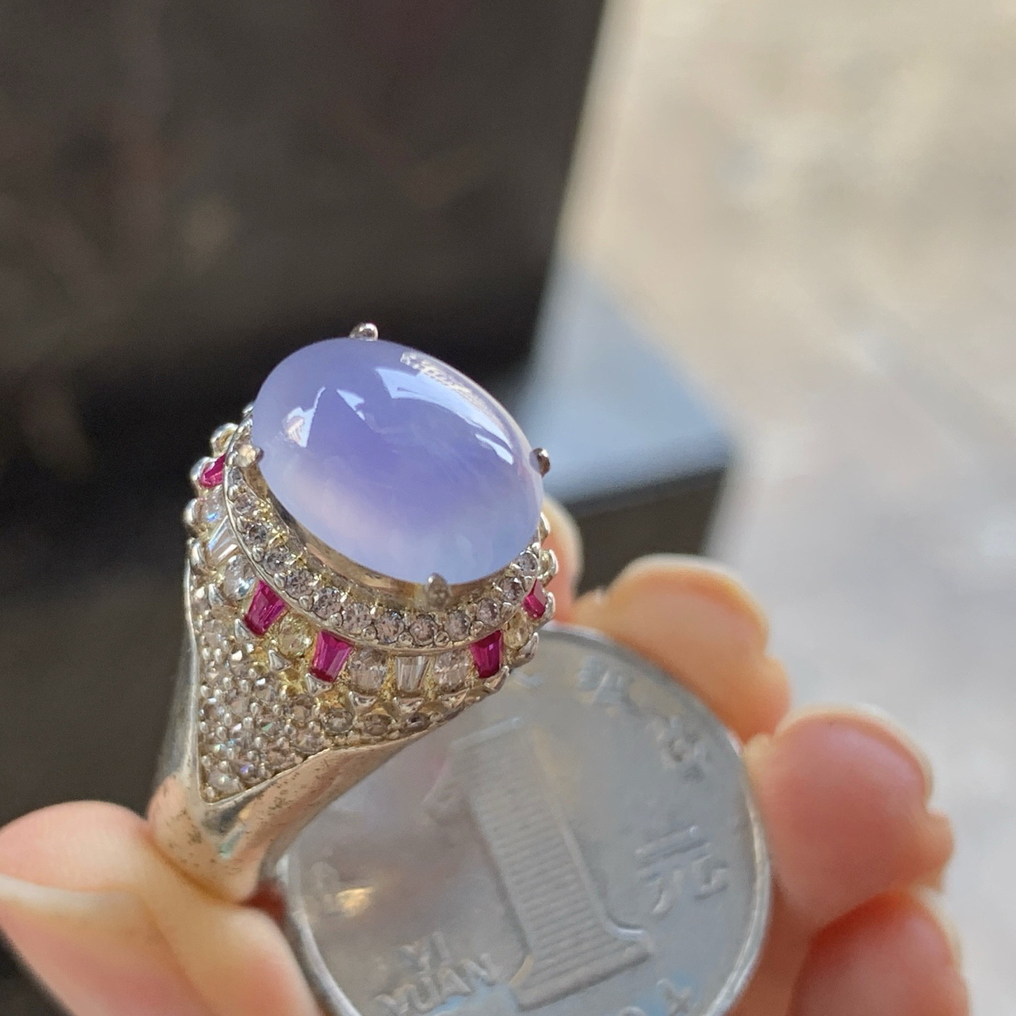 冰紫戒面^_^冰透起光 饱满 尺寸12-9-5mm 铜托