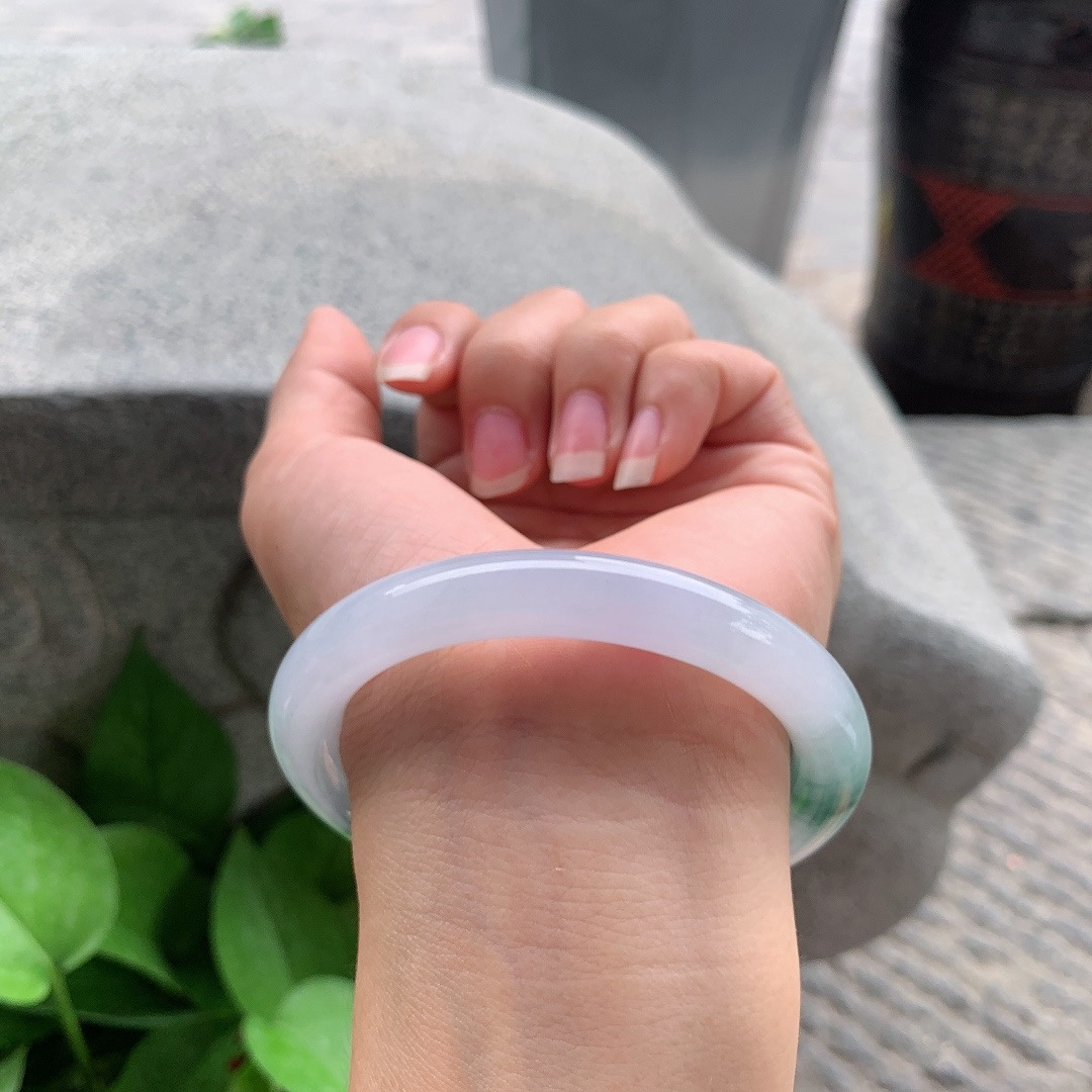 圈口57.8-9.4 【冰飘花圆条手镯】圆条57 58可戴 冰透水润