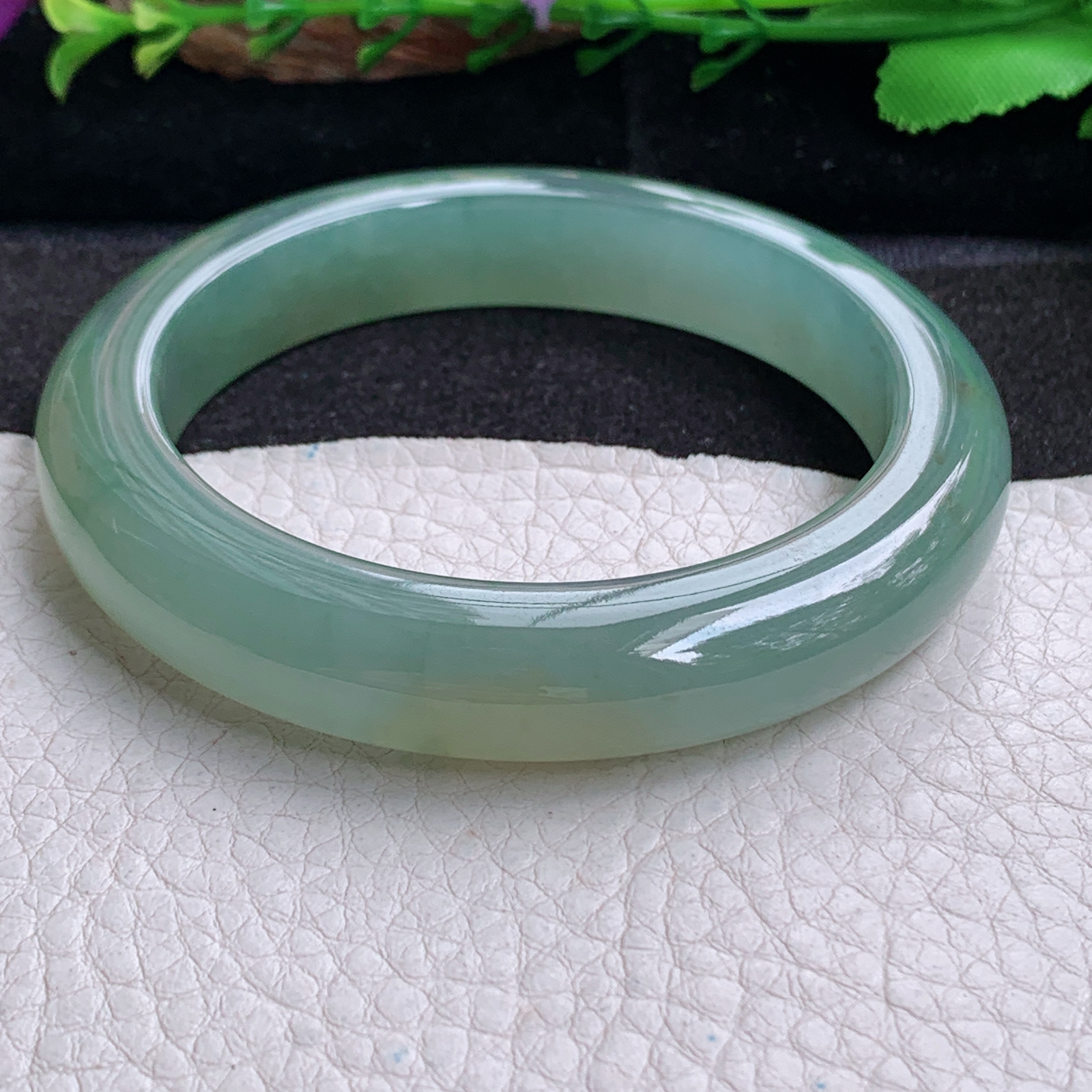 r实拍57*12*10平安镯 天然缅甸翡翠a货手镯冰黄加绿厚装正圈玉镯子