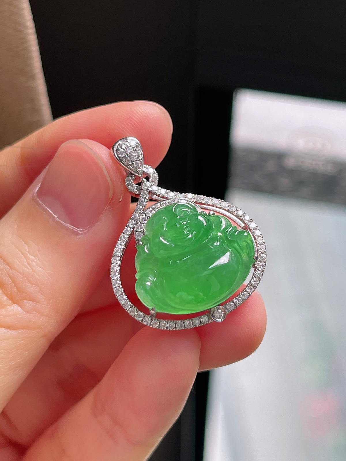 18k金翡翠冰糯种绿色佛公挂件