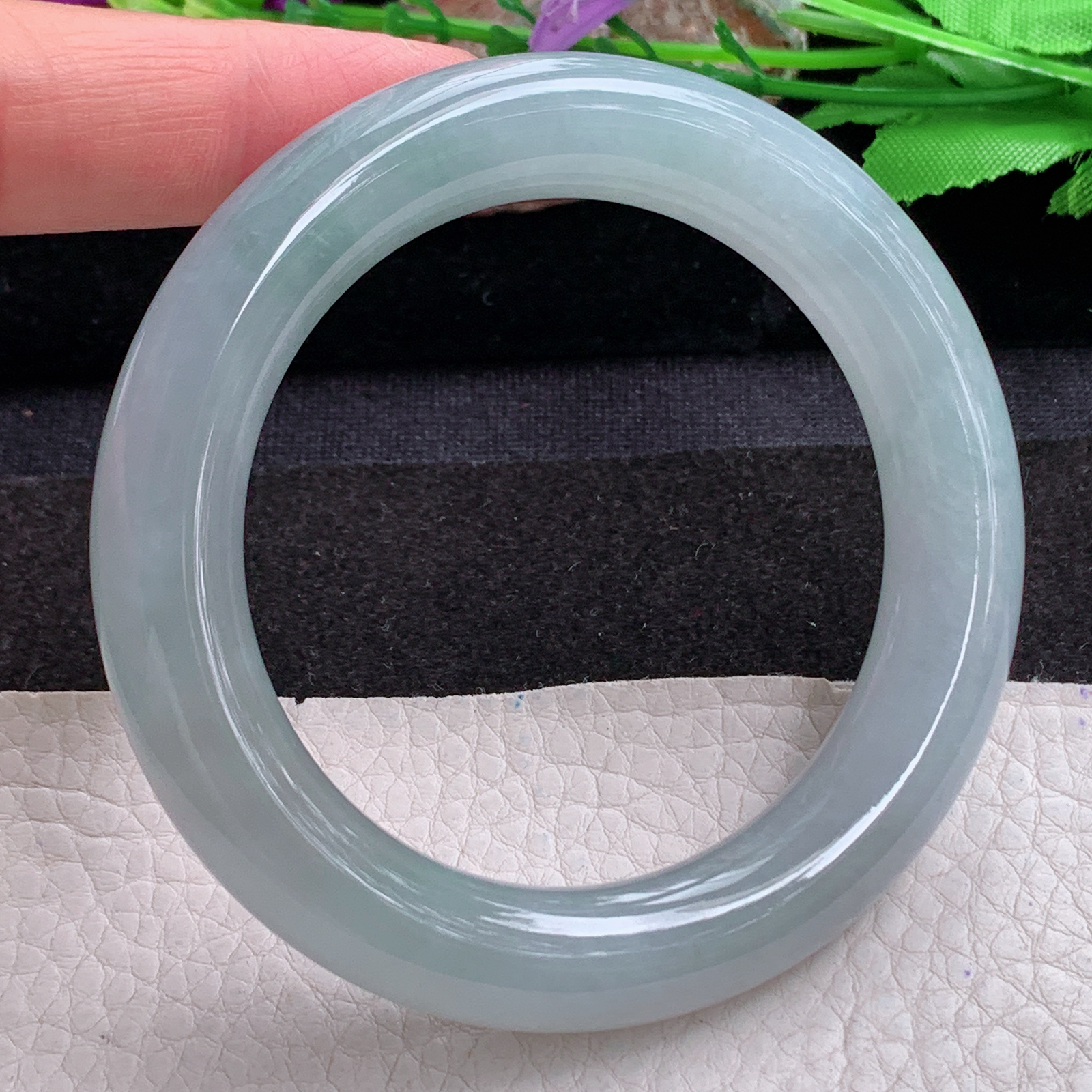 cc实拍55.5*11.6美人镯 天然缅甸翡翠a货手镯晴水圆条玉镯子