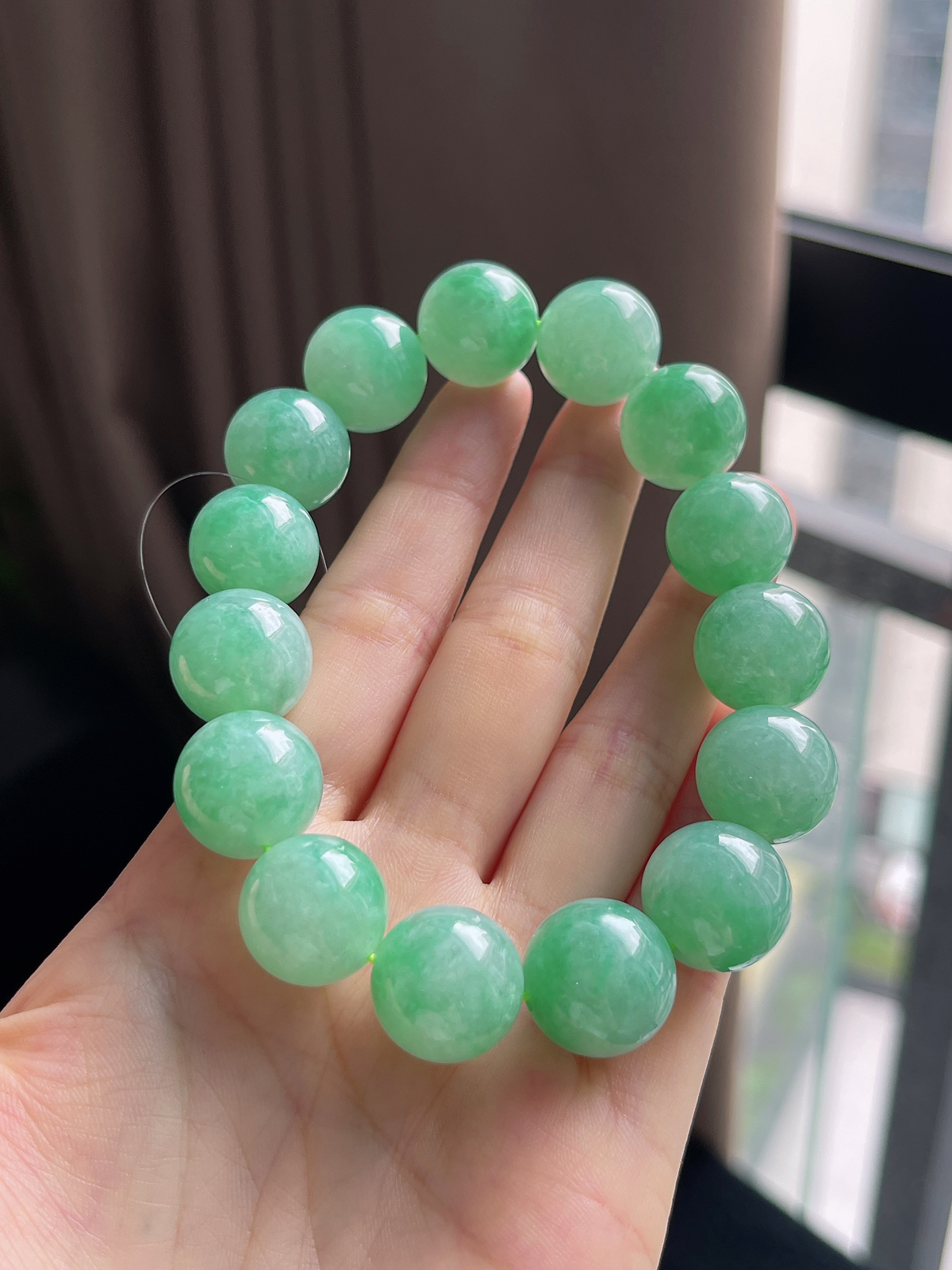 翡翠糯化种甜绿色手链
