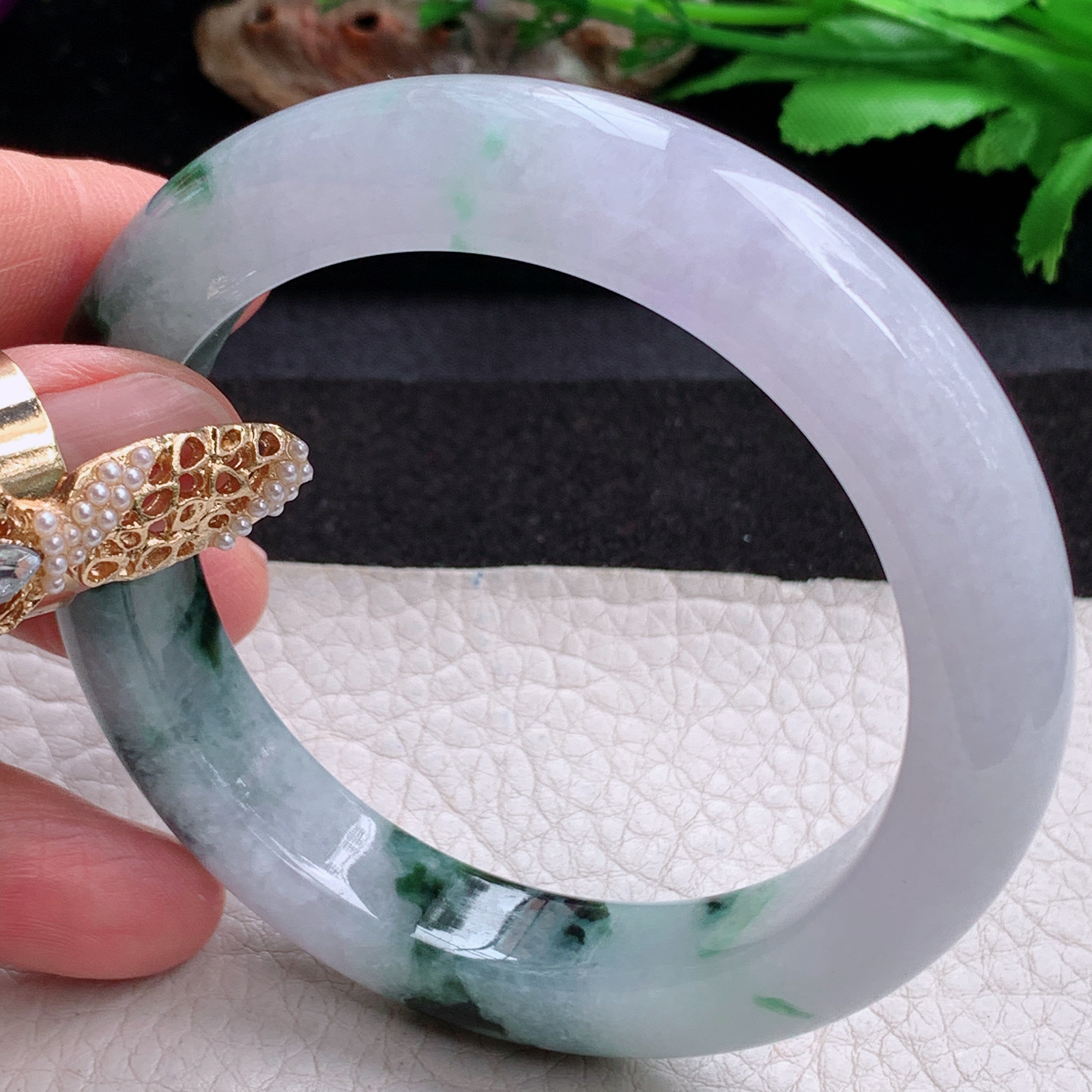 cc实拍57.5*12*9.8招财镯 天然缅甸翡翠a货手镯半山水飘花正圈玉镯子