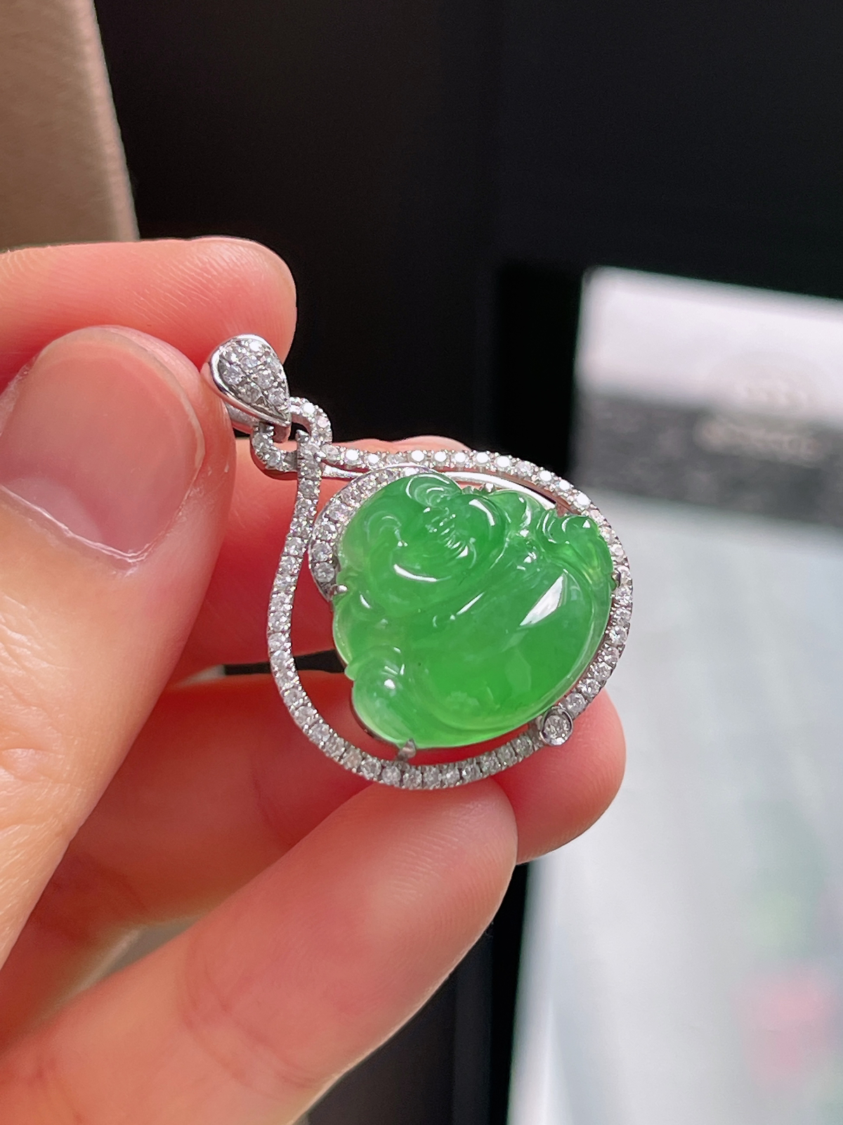 18k金翡翠冰糯种绿色佛公挂件