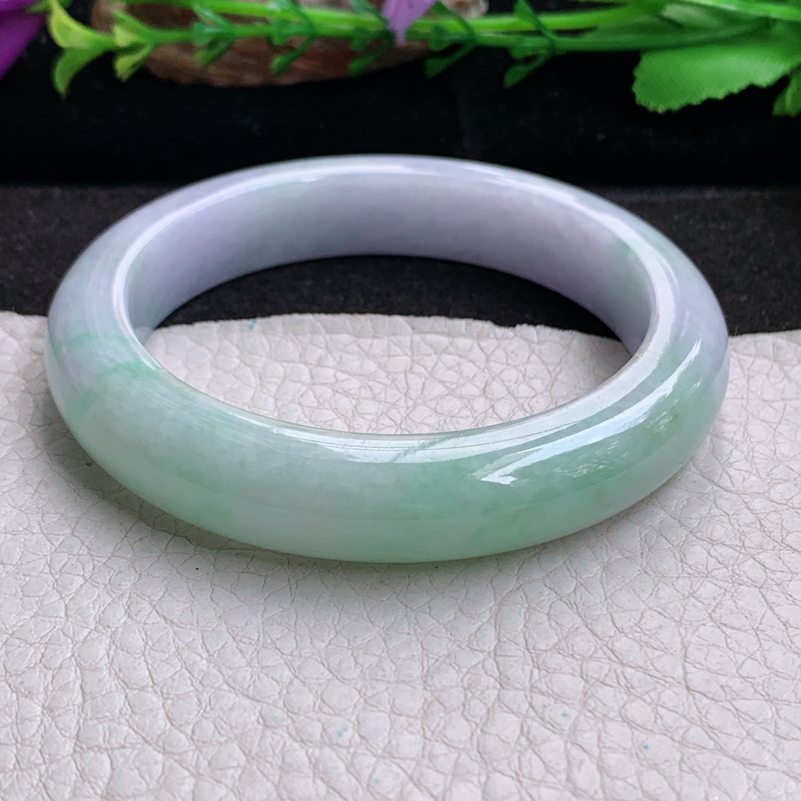 ee实拍55.8*11.8*8.7招财镯 天然缅甸翡翠a货手镯春带彩正圈玉镯子