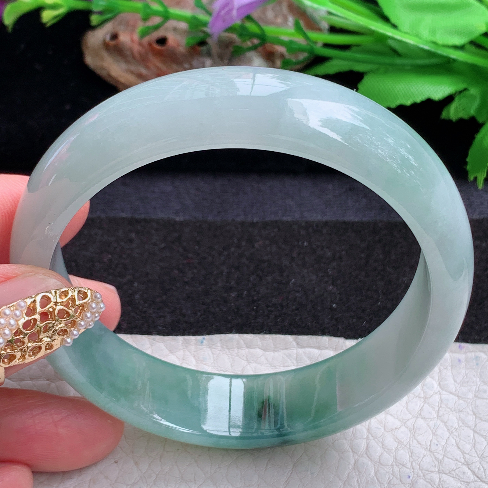 xc大圈口60*16.2*7.5轮胎镯 天然缅甸翡翠a货手镯冰飘花正圈玉镯子