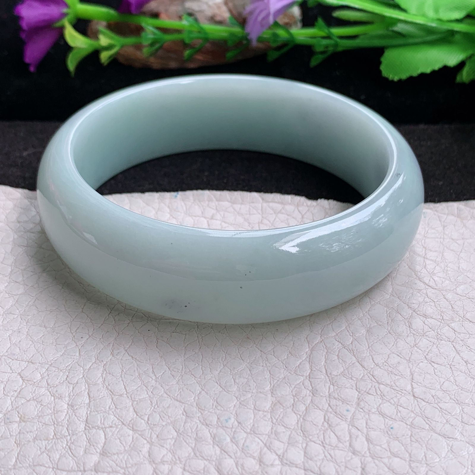 hy大圈口61.5*18.6*7.8轮胎镯 天然缅甸翡翠a货手镯浅绿大气正圈玉镯子