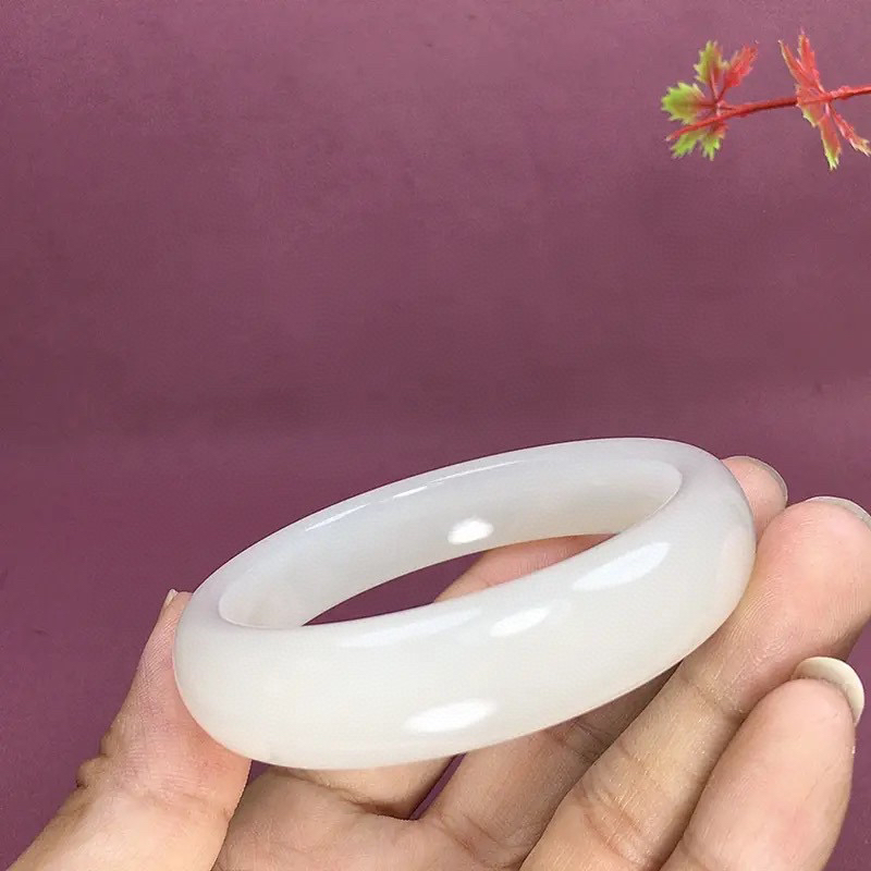 52.9圈口和田玉羊脂白玉宽版手镯，品质好，料子好，精品手镯