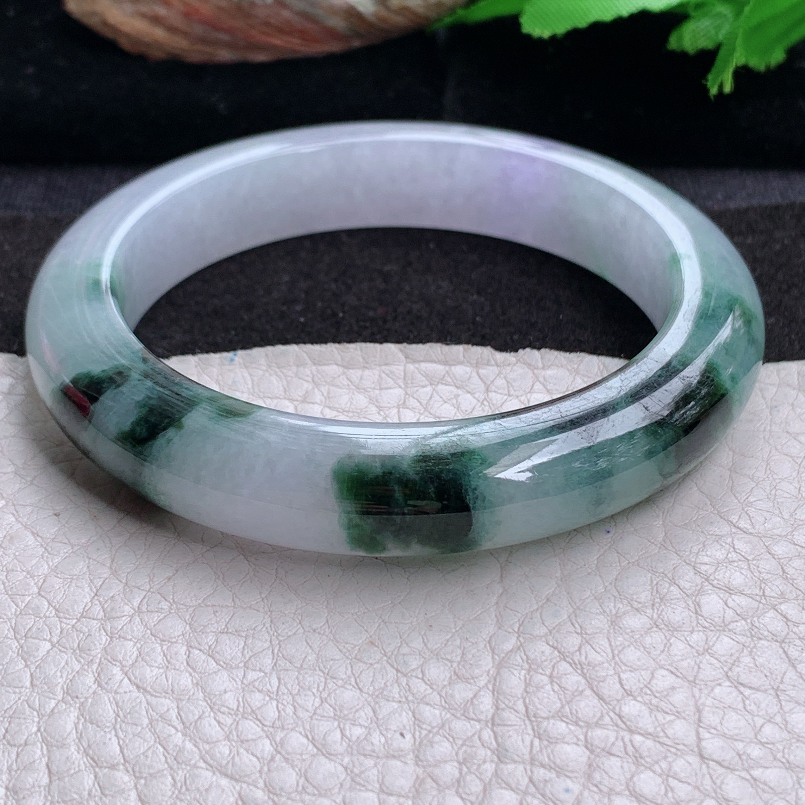 cc实拍57.5*12*9.8招财镯 天然缅甸翡翠a货手镯半山水飘花正圈玉镯子