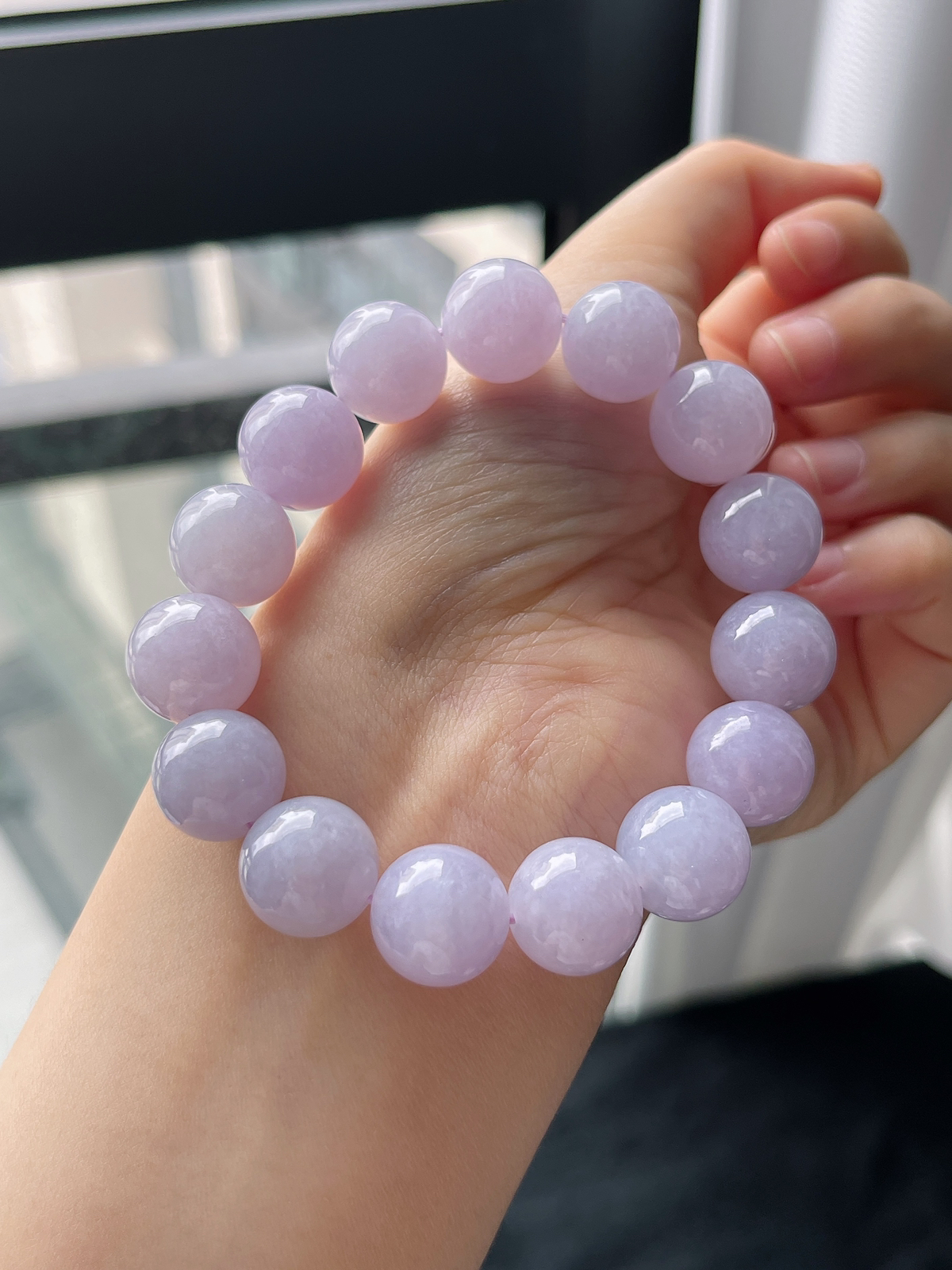 翡翠糯化种淡紫色手链