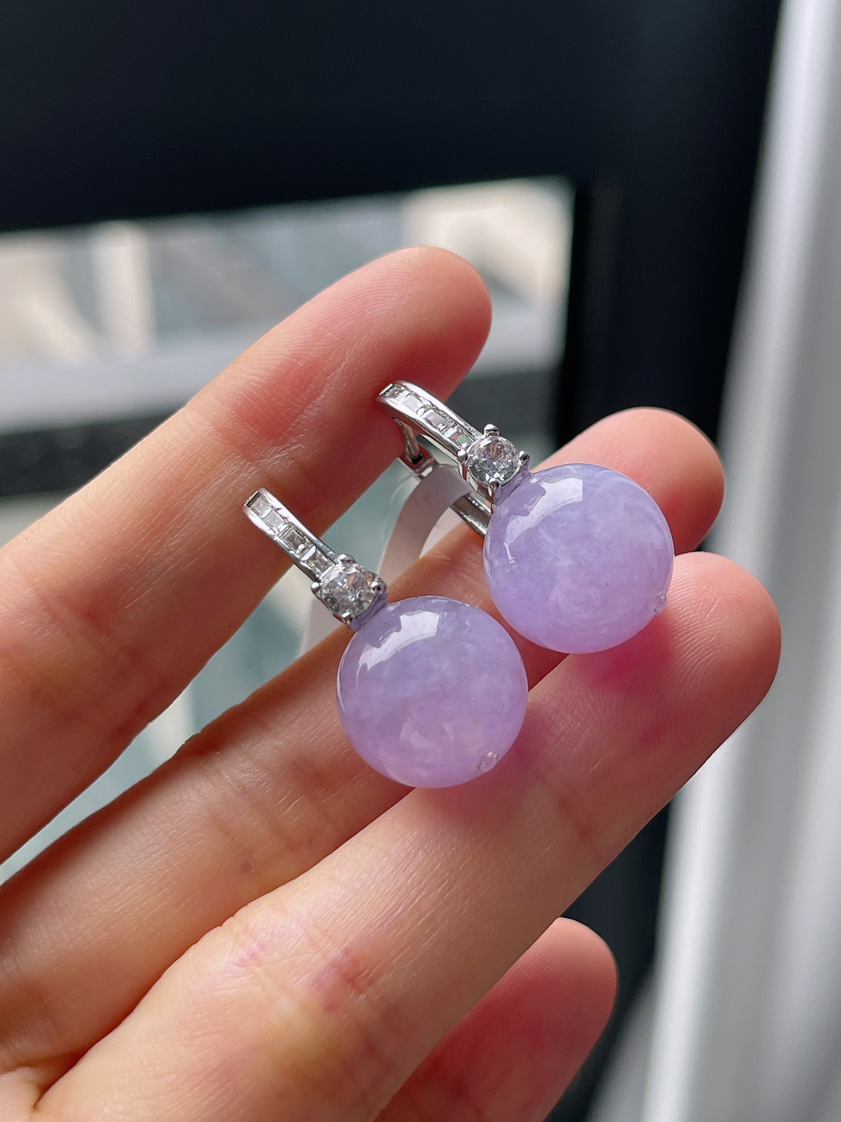 18k金翡翠冰糯满紫罗兰耳坠