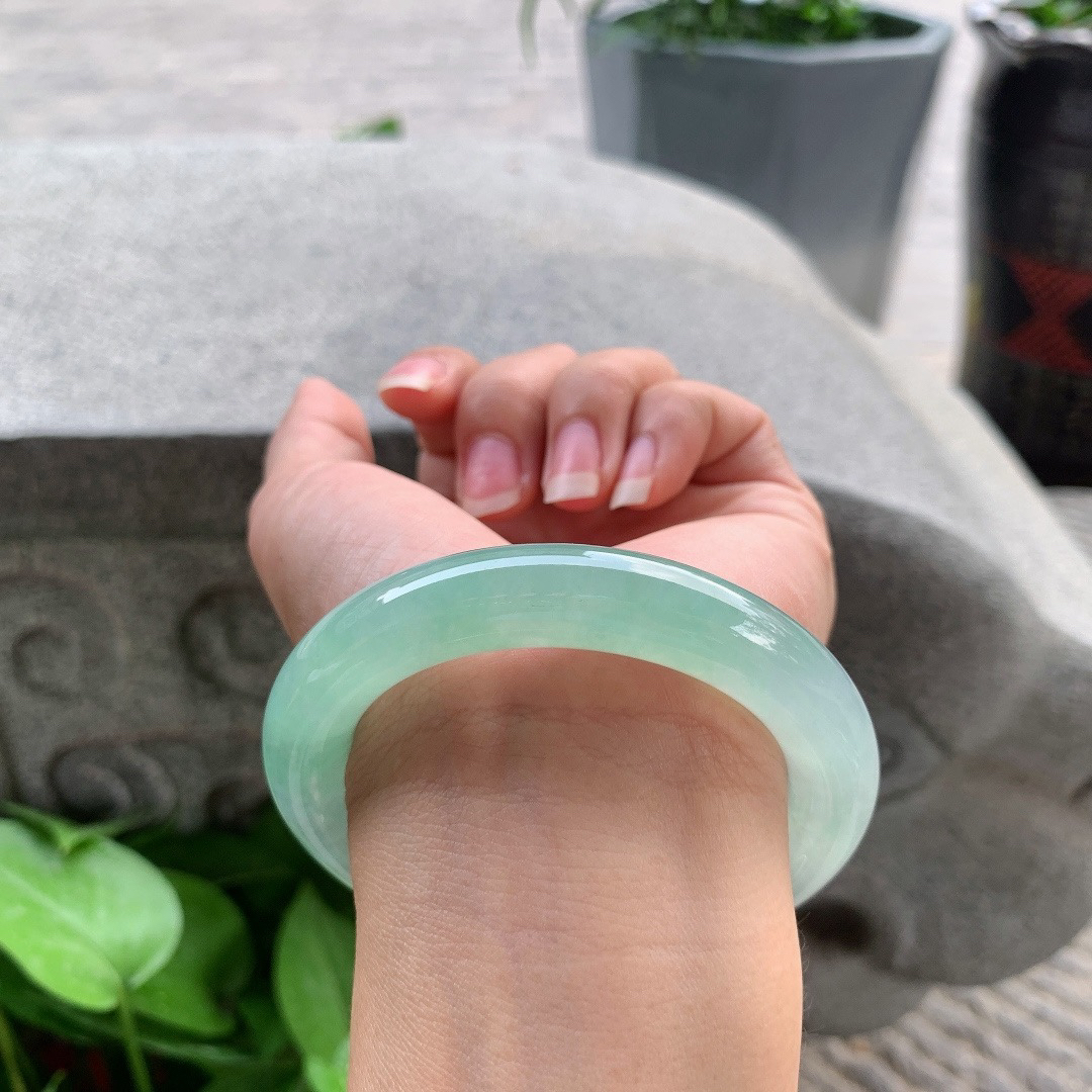 圈口 55.3-11.2【冰种果绿圆条手镯】圆条55 56可戴