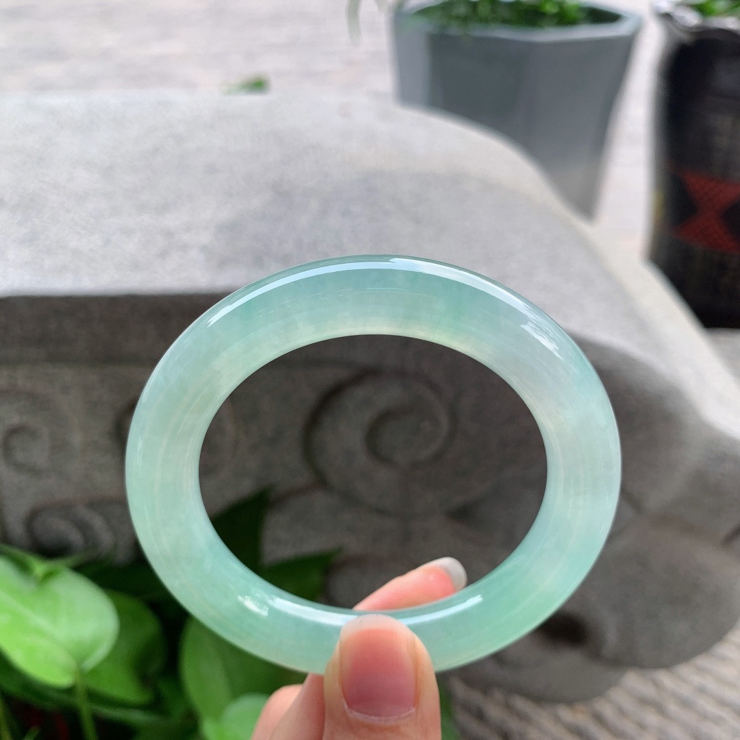 圈口 55.3-11.2【冰种果绿圆条手镯】圆条55 56可戴