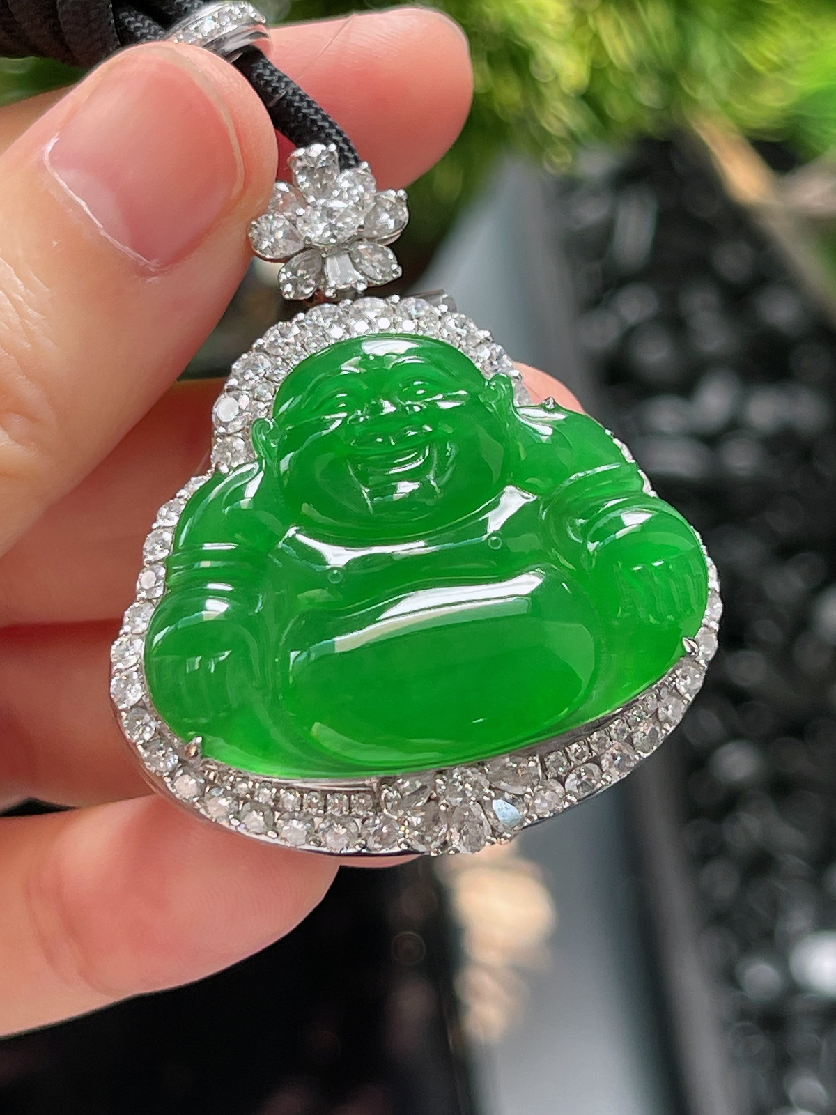 18k金 翡翠冰糯种绿色佛公吊坠