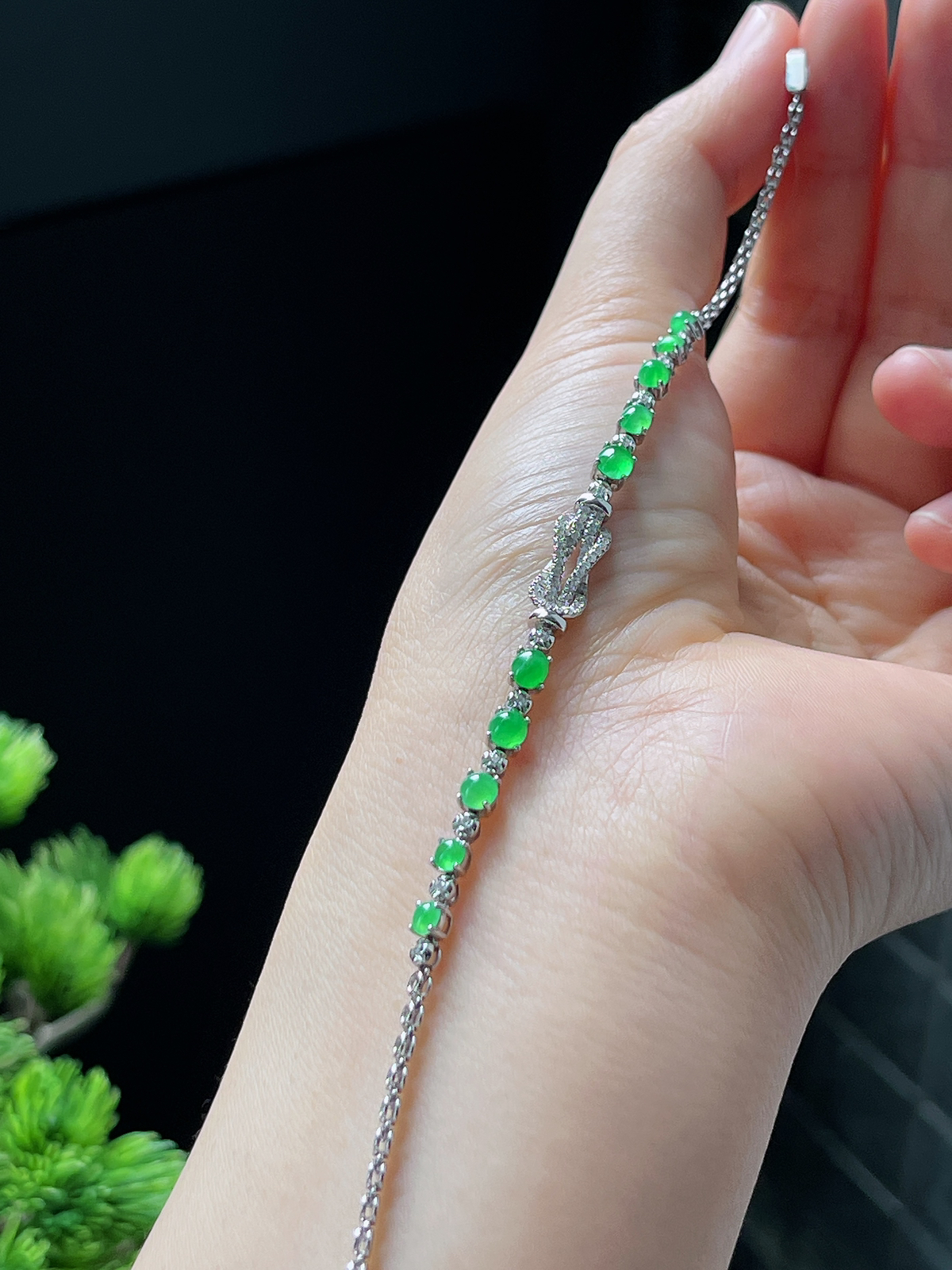 18k金 翡翠冰种绿色手链