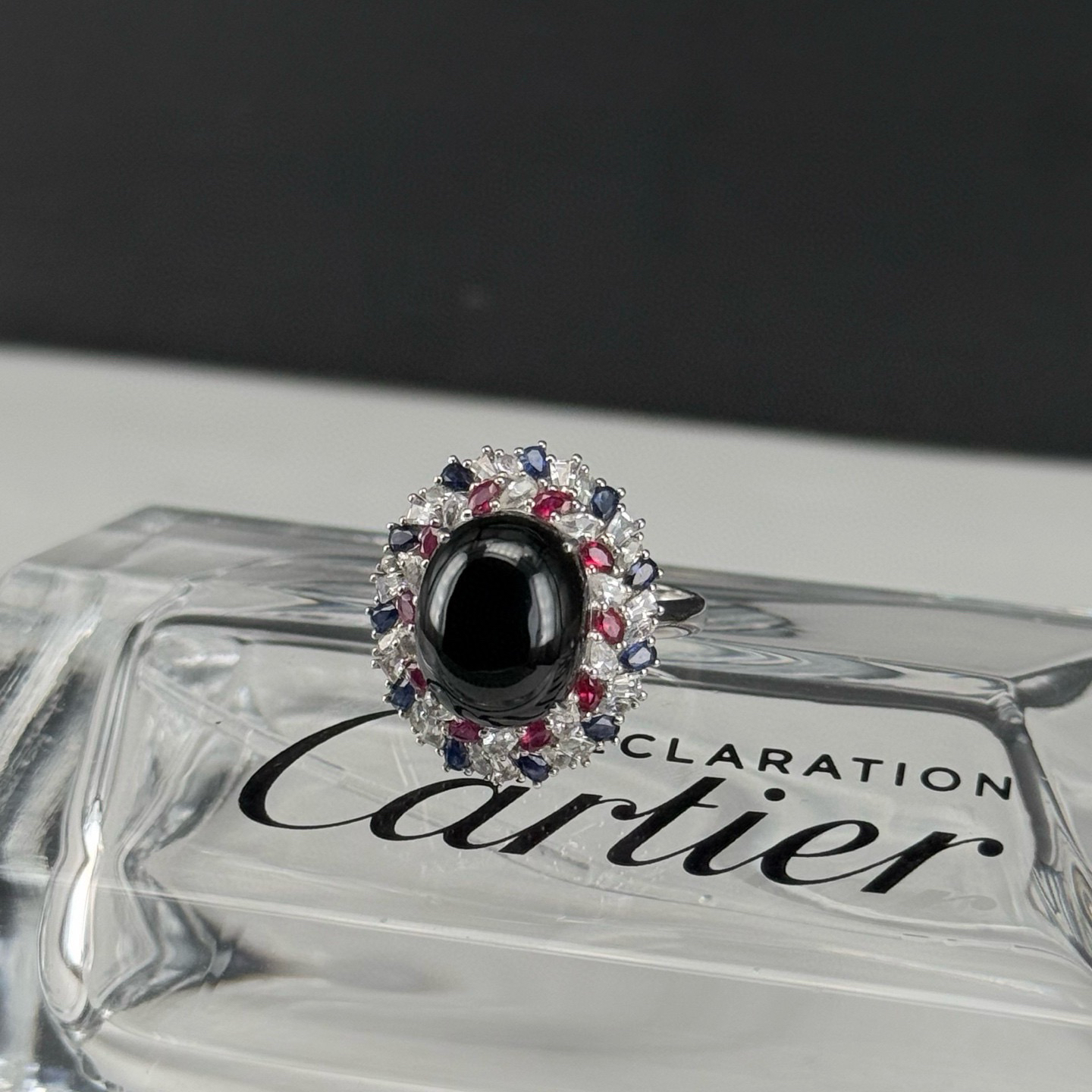 精品18k墨翠豪镶蛋面女戒 种好色正 黑度极好 打灯通透 油性十足 尺寸12.4