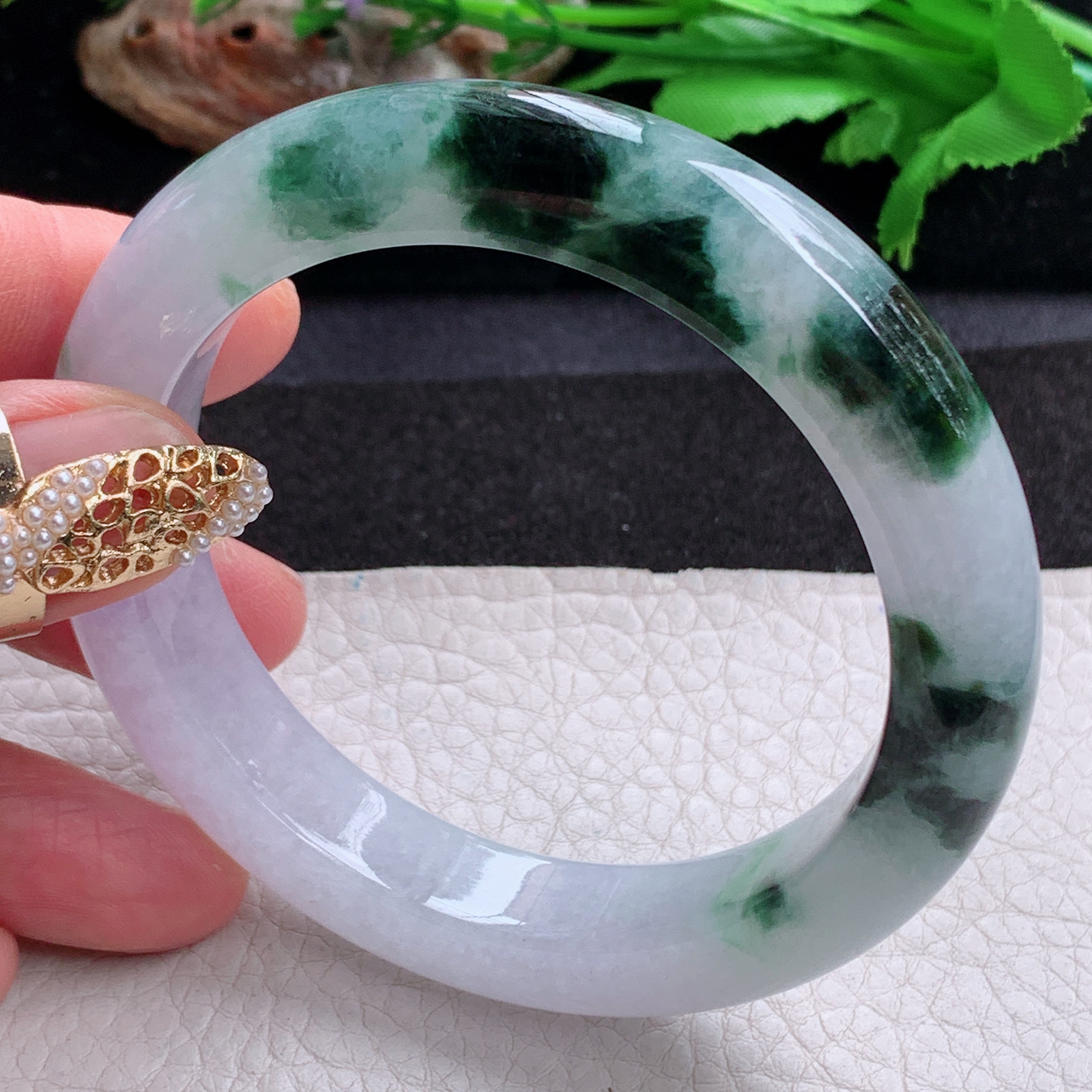 cc实拍57.5*12*9.8招财镯 天然缅甸翡翠a货手镯半山水飘花正圈玉镯子