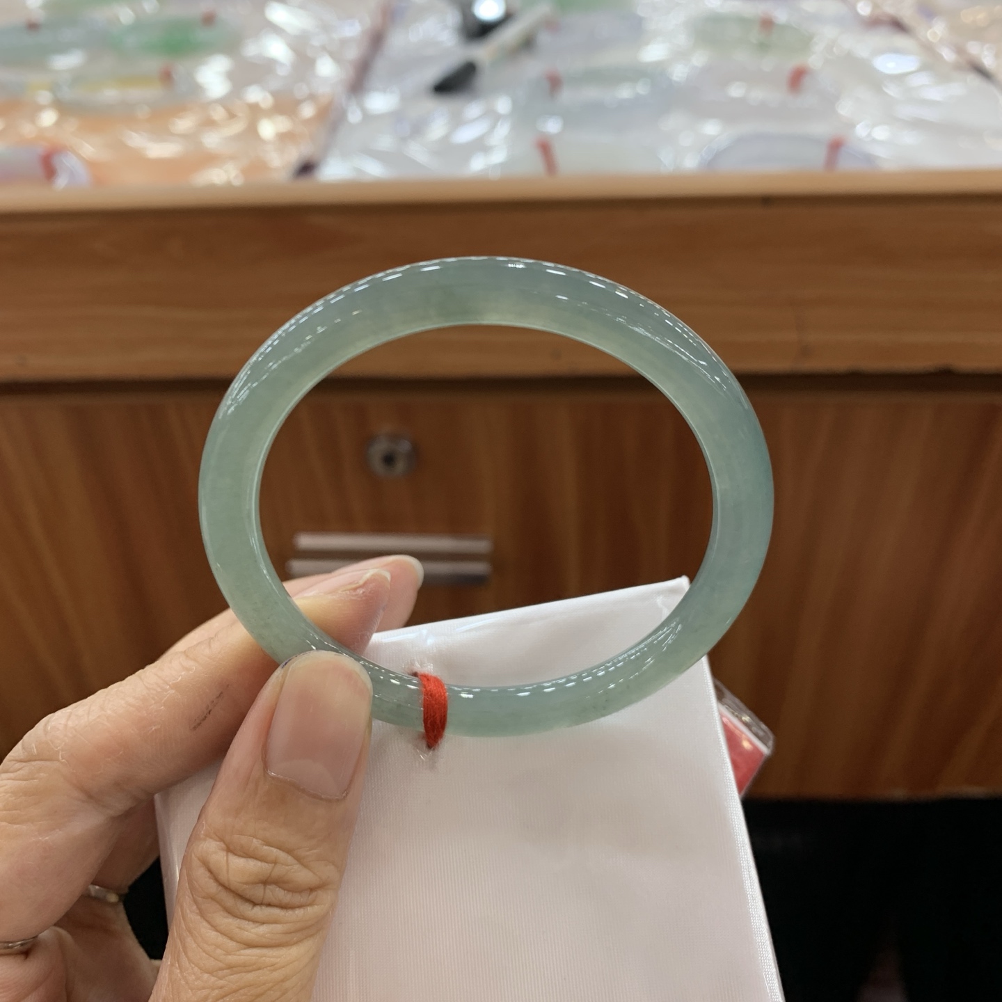 041001FN 蓝水圆条翡翠手镯 53.1-6-6.7