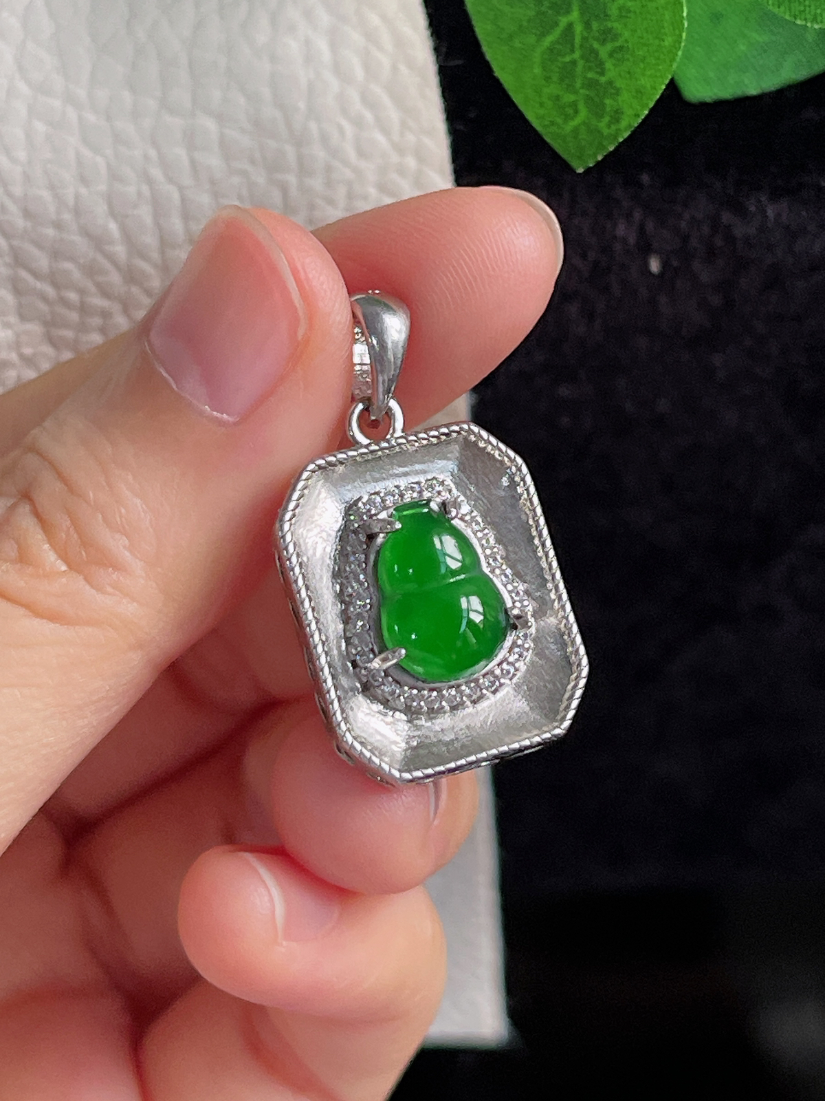 s925银 翡翠冰糯种绿色葫芦挂件