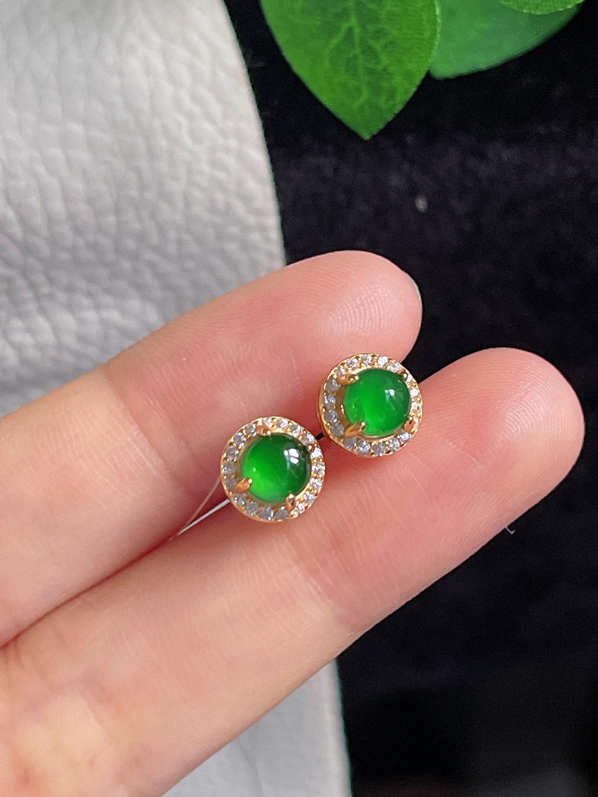 s925银 翡翠耳钉