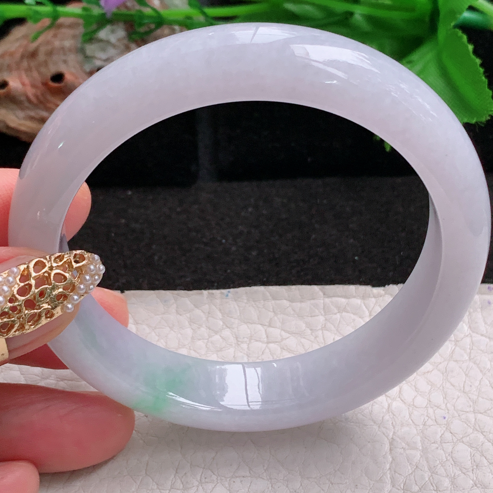 ee实拍57.5*13*8.5平安镯 天然缅甸翡翠a货手镯淡紫正圈玉镯子