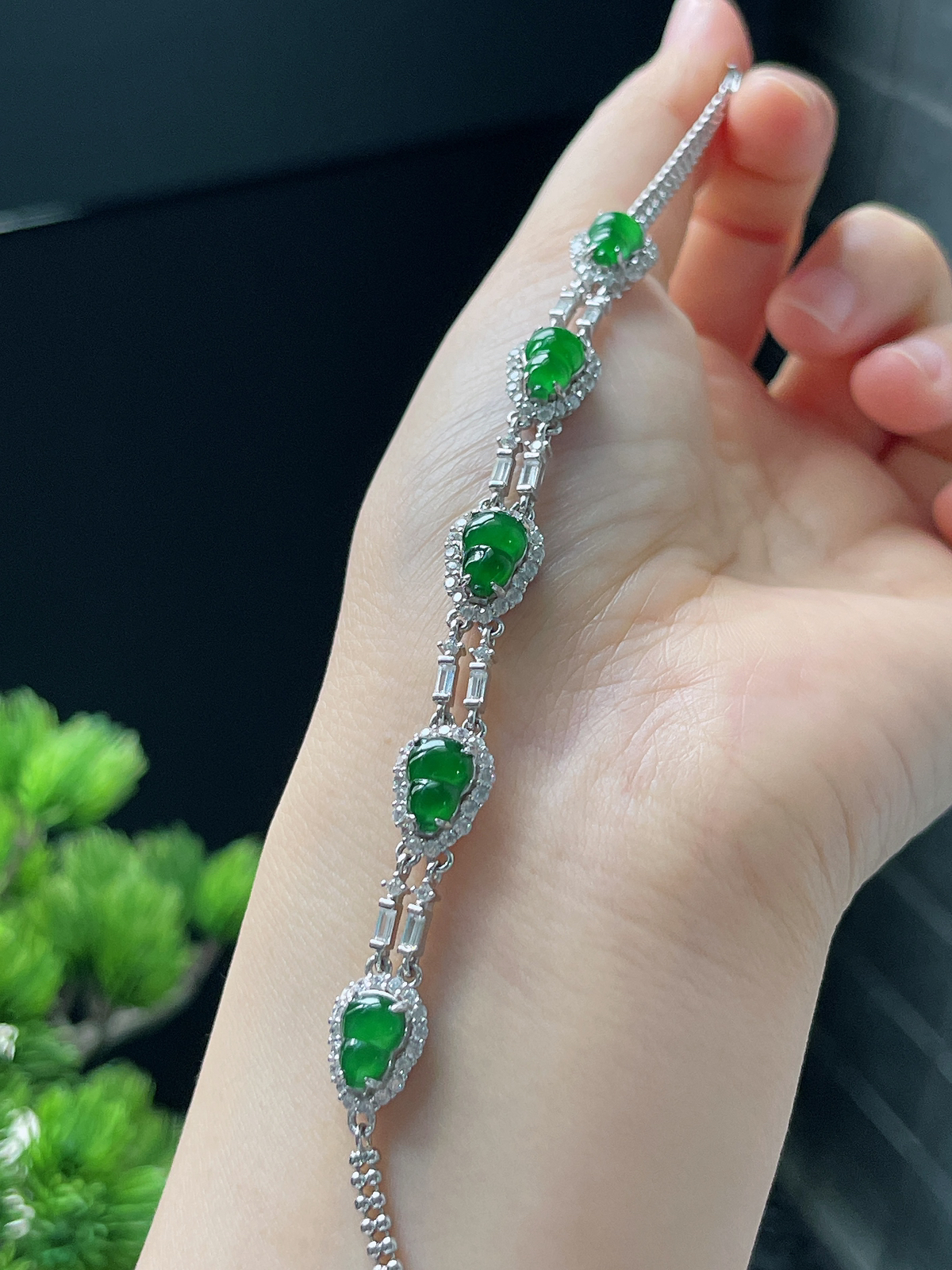 s925银 翡翠葫芦手链